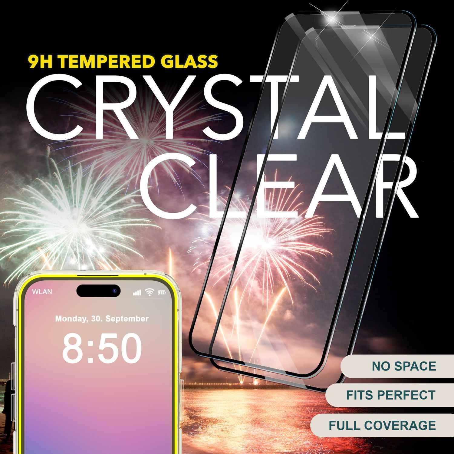 NALIA Set [3-in-1] 2x Schutzglas & 1x Montage Rahmen für iPhone 16, Klar Transparenter Displayschutz Gehärtete Glasfolie