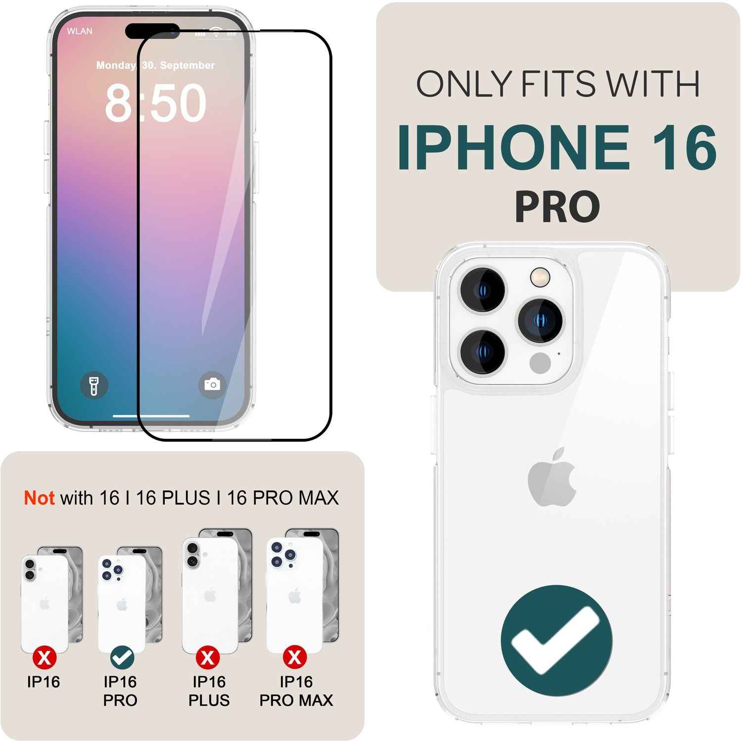 NALIA Set [3-in-1] 2x Schutzglas & 1x Montage Rahmen für iPhone 16 Pro, Transparenter Displayschutz Gehärtete Glasfolie