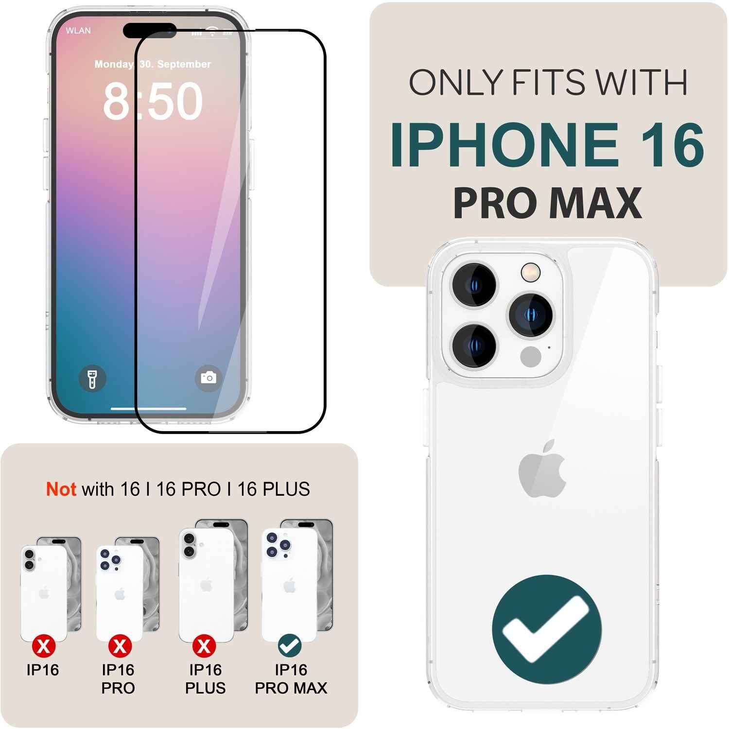 NALIA Set [3-in-1] 2x Schutzglas & 1x Montage Rahmen für iPhone 16 Pro Max, Klarer Displayschutz 9H Gehärtete Glasfolie