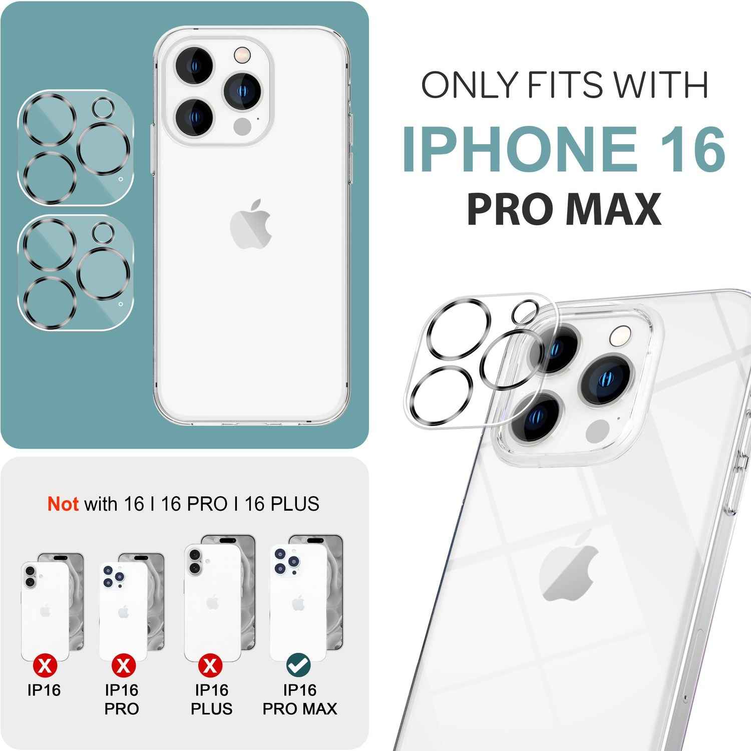 NALIA 2x Kamera Schutzglas für iPhone 16 Pro Max, Transparenter Linsenschutz für Rückkamera, Kameraschutz, Kameraglas