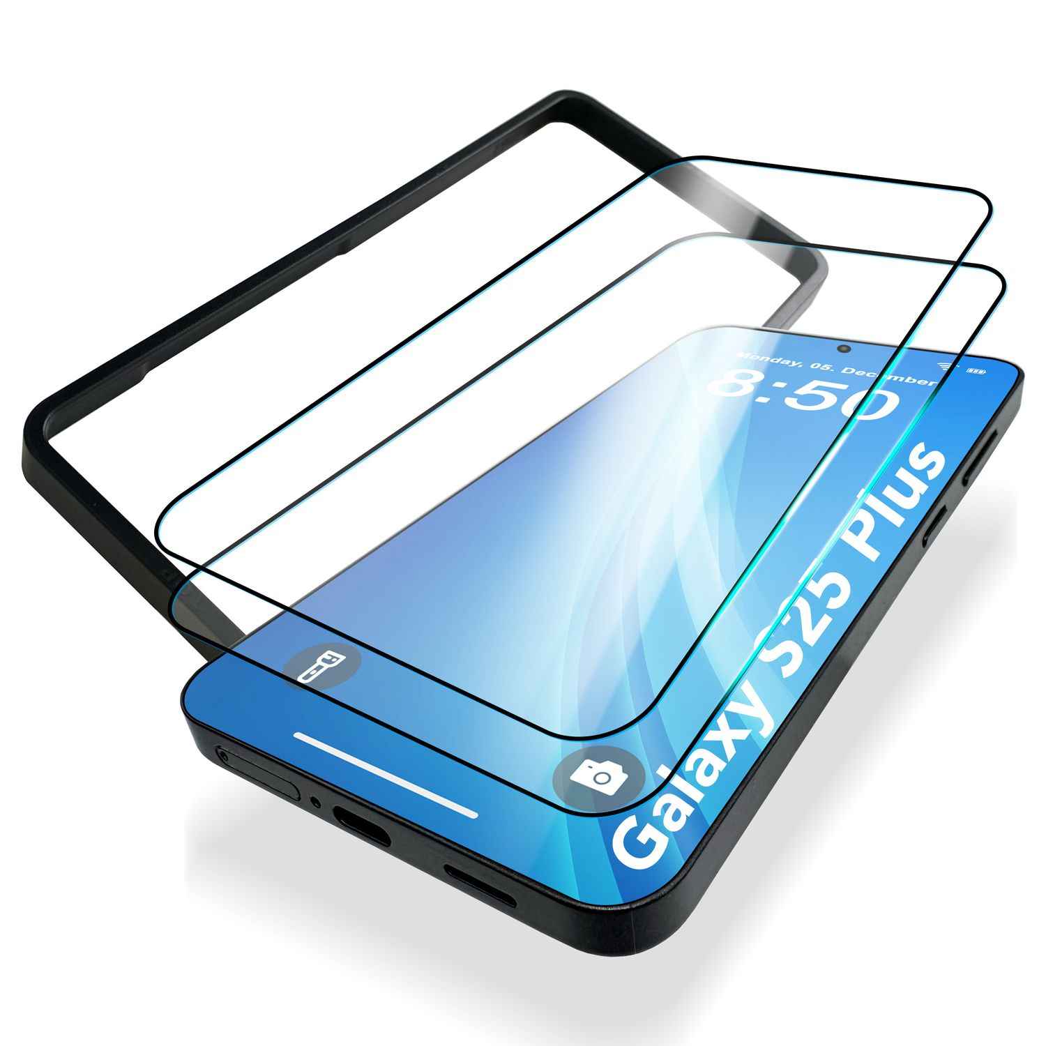 NALIA ArmorGlassX für Samsung Galaxy S25 Plus Glas, 2x Schutzglas mit Rahmen zur Installation, Kristallklare 9H Displayschutz-Folie, Transparentes Displayglas mit schwarzem Rand