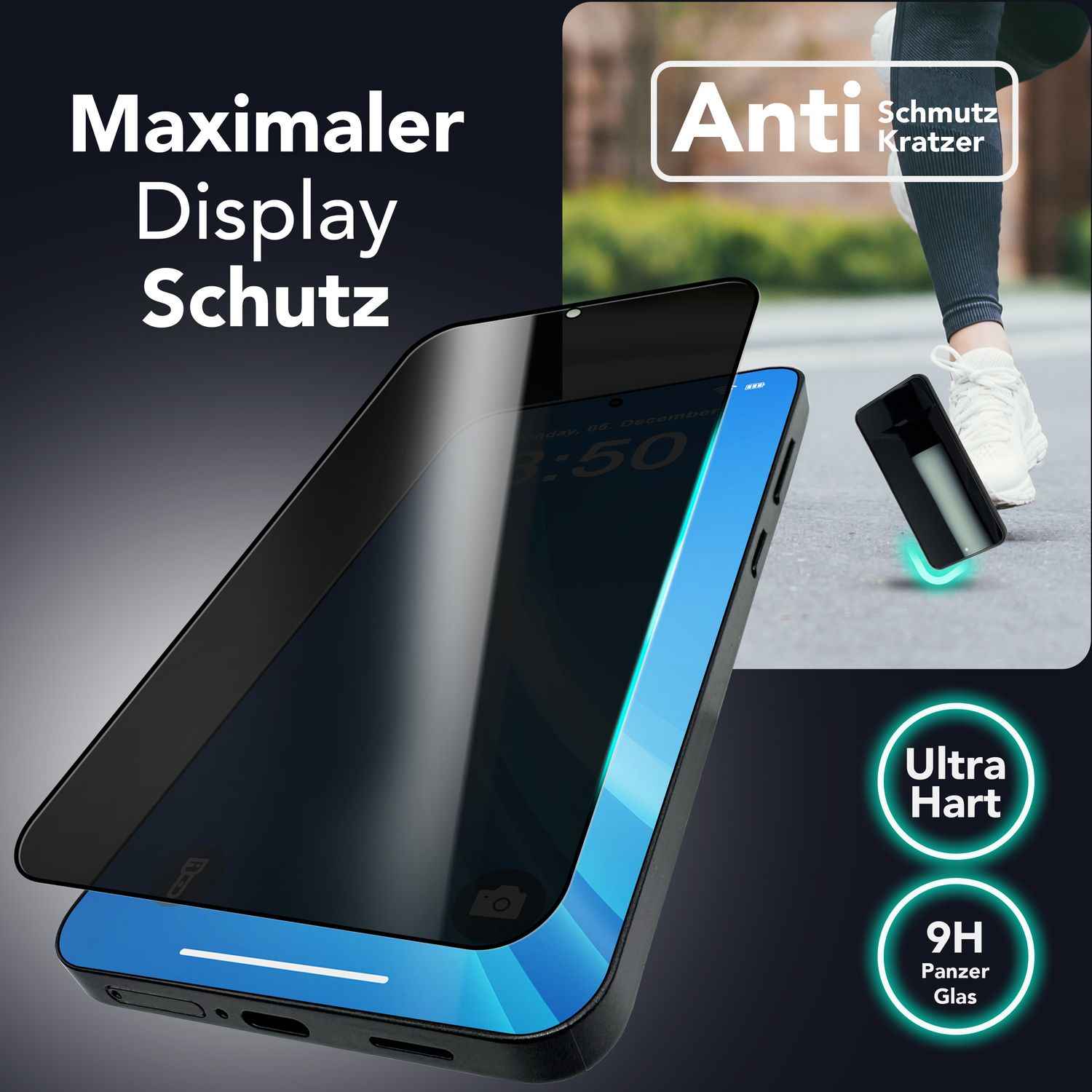NALIA AntiSpyX für Samsung Galaxy S25 Plus Glas, Privacy Schutzglas mit Applikator zur Installation, 9H gehärtete Anti-Spy Sichtschutz-Folie, Kratzfestes Blickschutz Displayglas