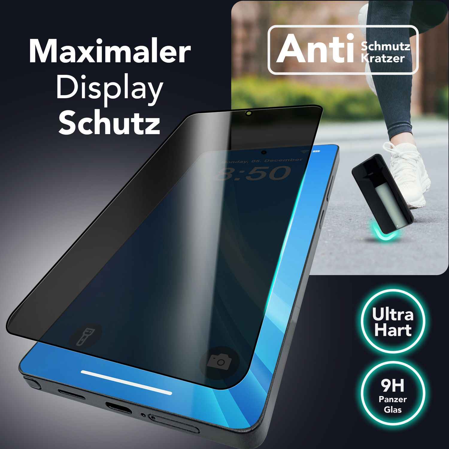 NALIA AntiSpyX für Samsung Galaxy S25 Ultra Glas, Privacy Schutzglas mit Positionierungshilfe zur Installation, Anti-Spy Blickschutz Folie, Kratzfester Oleophober 9H Displayschutz