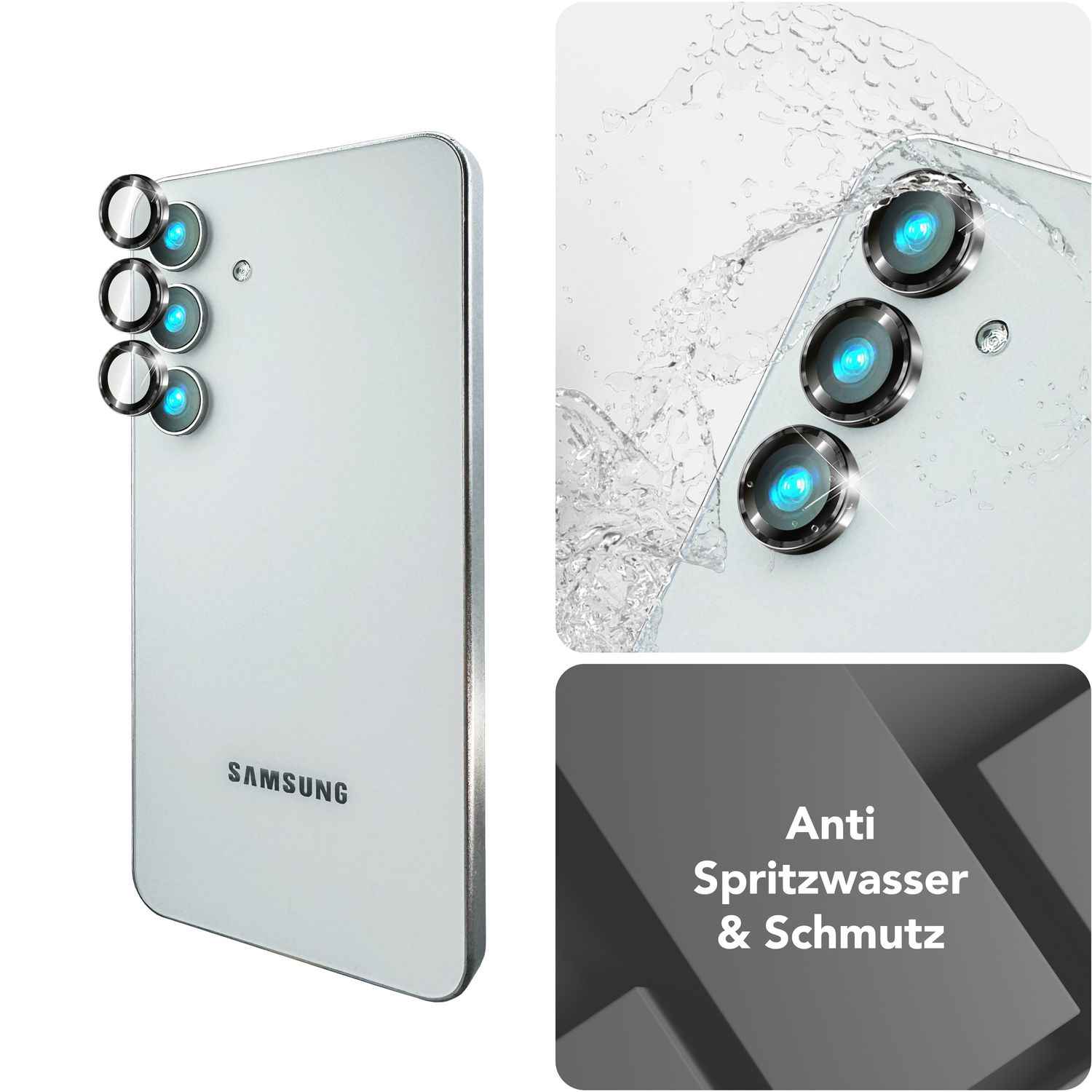 NALIA Focus.Pro CLX für Samsung Galaxy S25 Glas, Reflexionsfreier Kameraschutz, Einzeln Klare Schutzglas Ringe mit Farbrahmen, 9H Linsenschutz für Rück-Kamera, 3 Stück