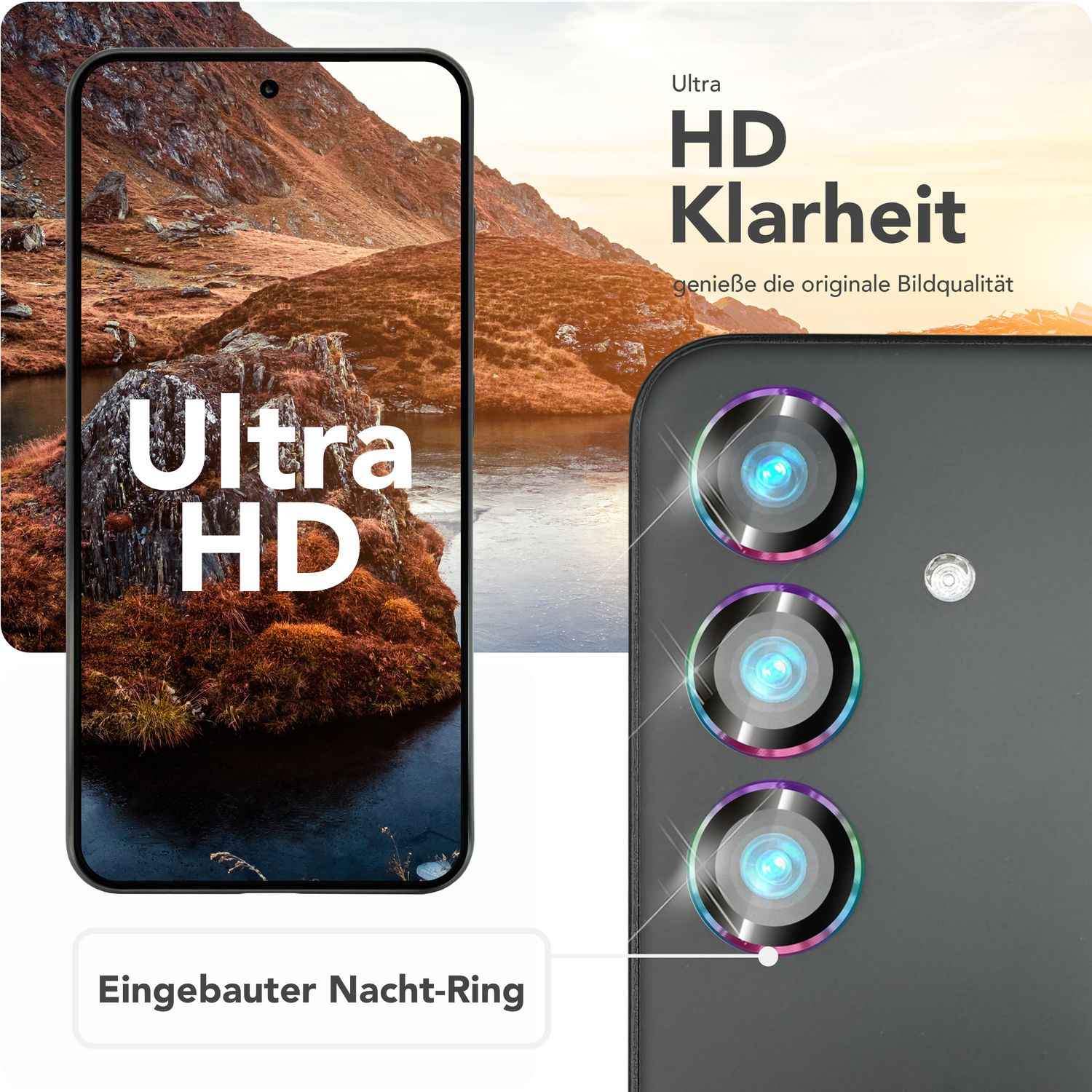 NALIA Focus.Pro CLX für Samsung Galaxy S25 Glas, Reflexionsfreier Kameraschutz, Einzeln Klare Schutzglas Ringe mit Farbrahmen, 9H Linsenschutz für Rück-Kamera, 3 Stück