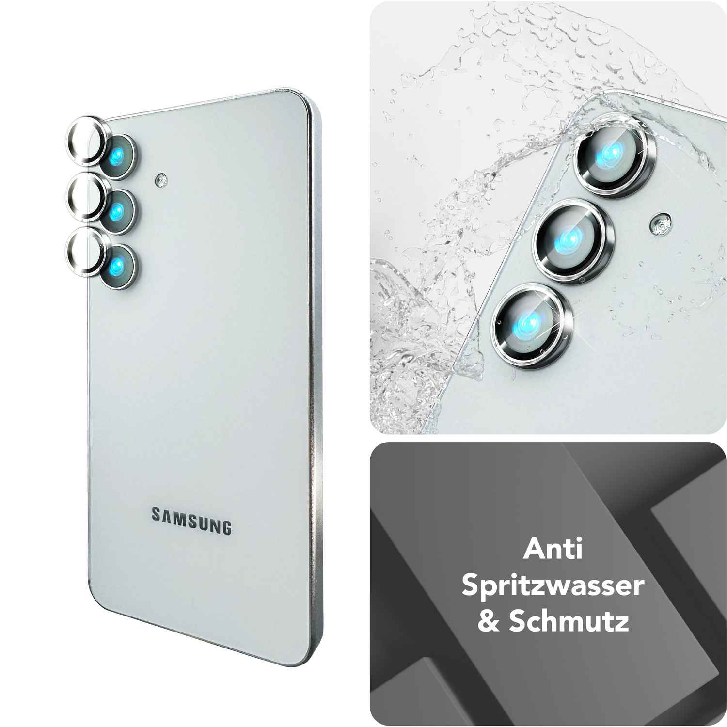 NALIA Focus.Pro CLX für Samsung Galaxy S25 Glas, Reflexionsfreier Kameraschutz, Einzeln Klare Schutzglas Ringe mit Farbrahmen, 9H Linsenschutz für Rück-Kamera, 3 Stück