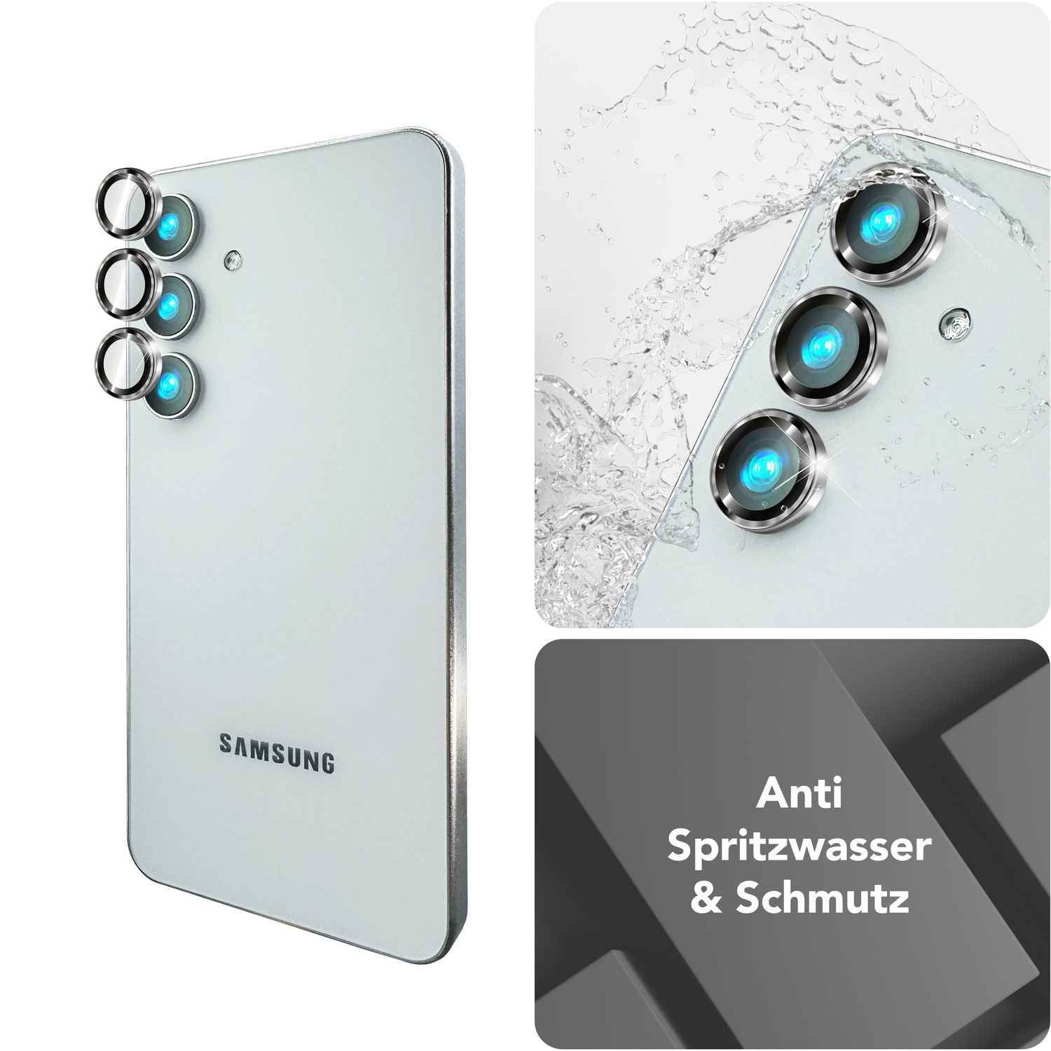 NALIA Focus.Pro CLX für Samsung Galaxy S25 Plus Glas, Reflexionsfreier Kameraschutz, Einzeln Klare Kameragläser mit Farbrahmen, 9H Linsen Ringe für Rück-Kamera, 3 Stück