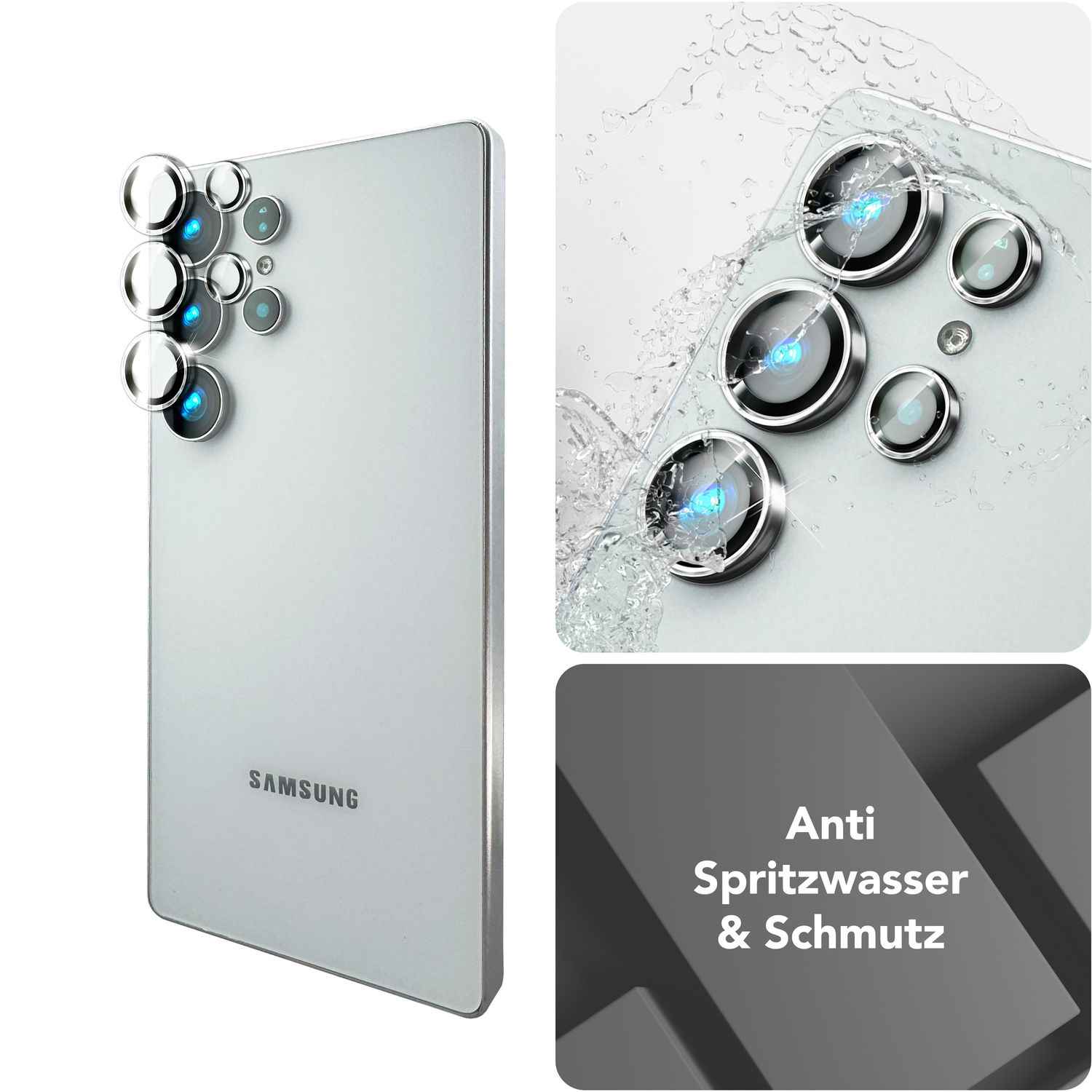 NALIA Focus.Pro CLX für Samsung Galaxy S25 Ultra Glas, Reflexionsfreier Kameraschutz, Einzeln Klare Kameraglas Ringe mit Farbrand, Linsenschutz für Rück-Kamera, 5 Stück