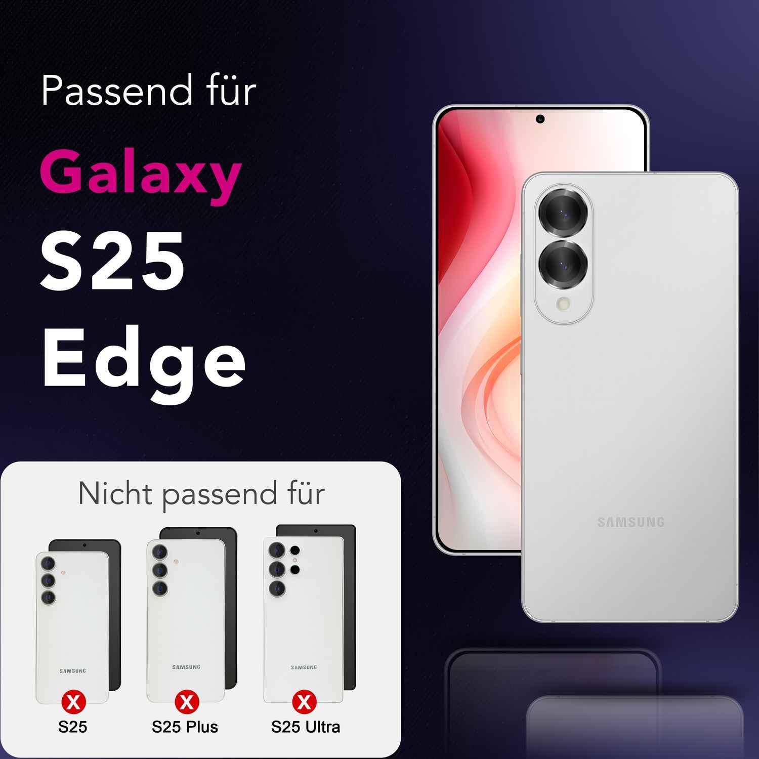 NALIA Focus.Pro CLX Kamera Schutzglas für Samsung Galaxy S25 Edge – Linsen Ring mit 9H Härte, Anti-Reflexion, Kristallklare Abdeckung, Hüllen-kompatibel, Kratzfestes Glas, 2 Stück