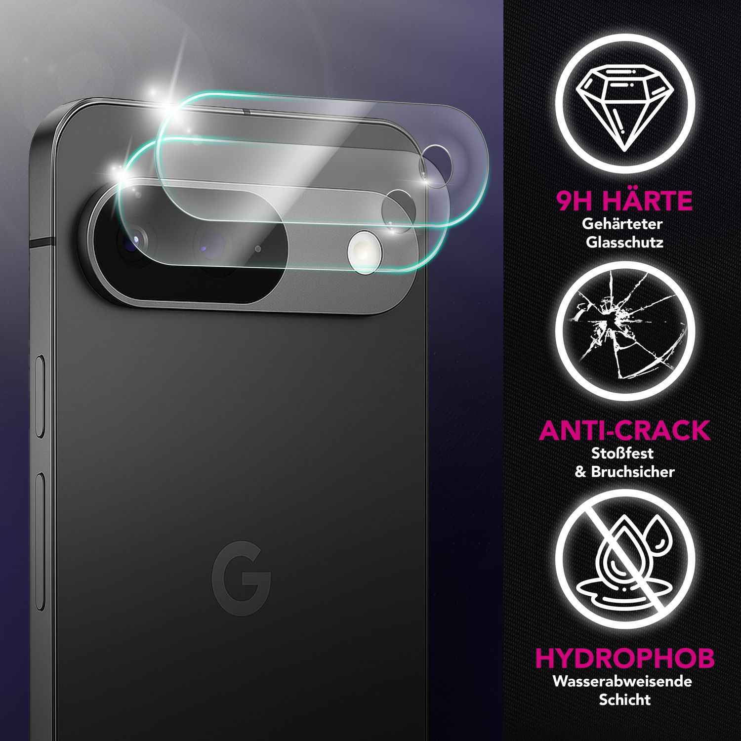 NALIA Focus.X2 MAX Kameraschutz für Google Pixel 9 – 2x Kamera Schutzglas, Transparent & Kratzresistent, Vollständige Objektiv-Abdeckung, Hüllen-kompatibel, 9H Härte, Oleophob