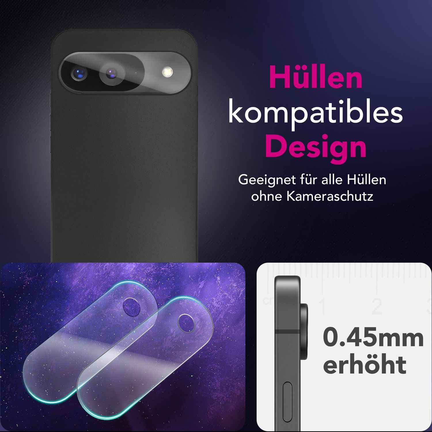 NALIA Focus.X2 MAX Kameraschutz für Google Pixel 9 – 2x Kamera Schutzglas, Transparent & Kratzresistent, Vollständige Objektiv-Abdeckung, Hüllen-kompatibel, 9H Härte, Oleophob