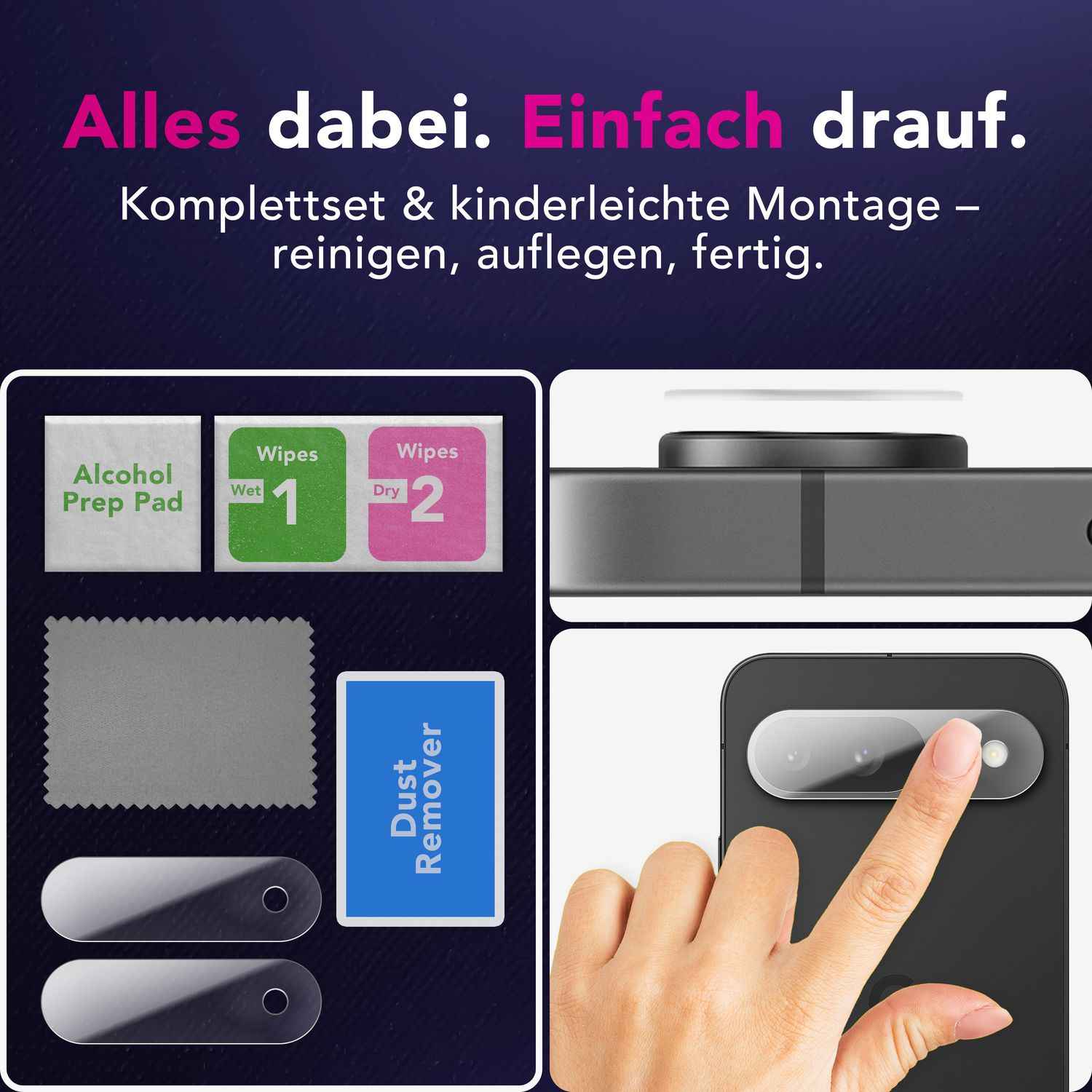NALIA Focus.X2 MAX Kameraschutz für Google Pixel 9 – 2x Kamera Schutzglas, Transparent & Kratzresistent, Vollständige Objektiv-Abdeckung, Hüllen-kompatibel, 9H Härte, Oleophob