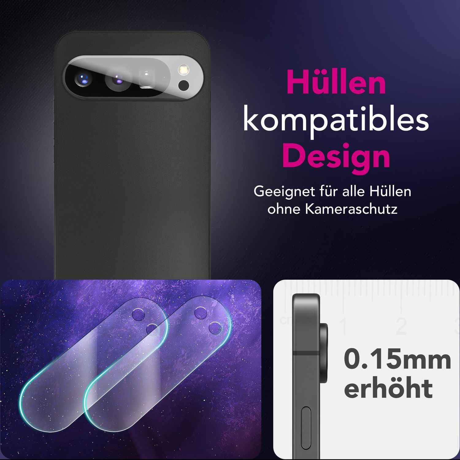 NALIA Focus.X2 MAX Kameraschutz für Google Pixel 9 Pro XL – 2x Kamera Schutzglas, Transparent & Kratzfest, Vollständige Rückkamera Abdeckung, Hüllen-freundlich, 9H Hartglas