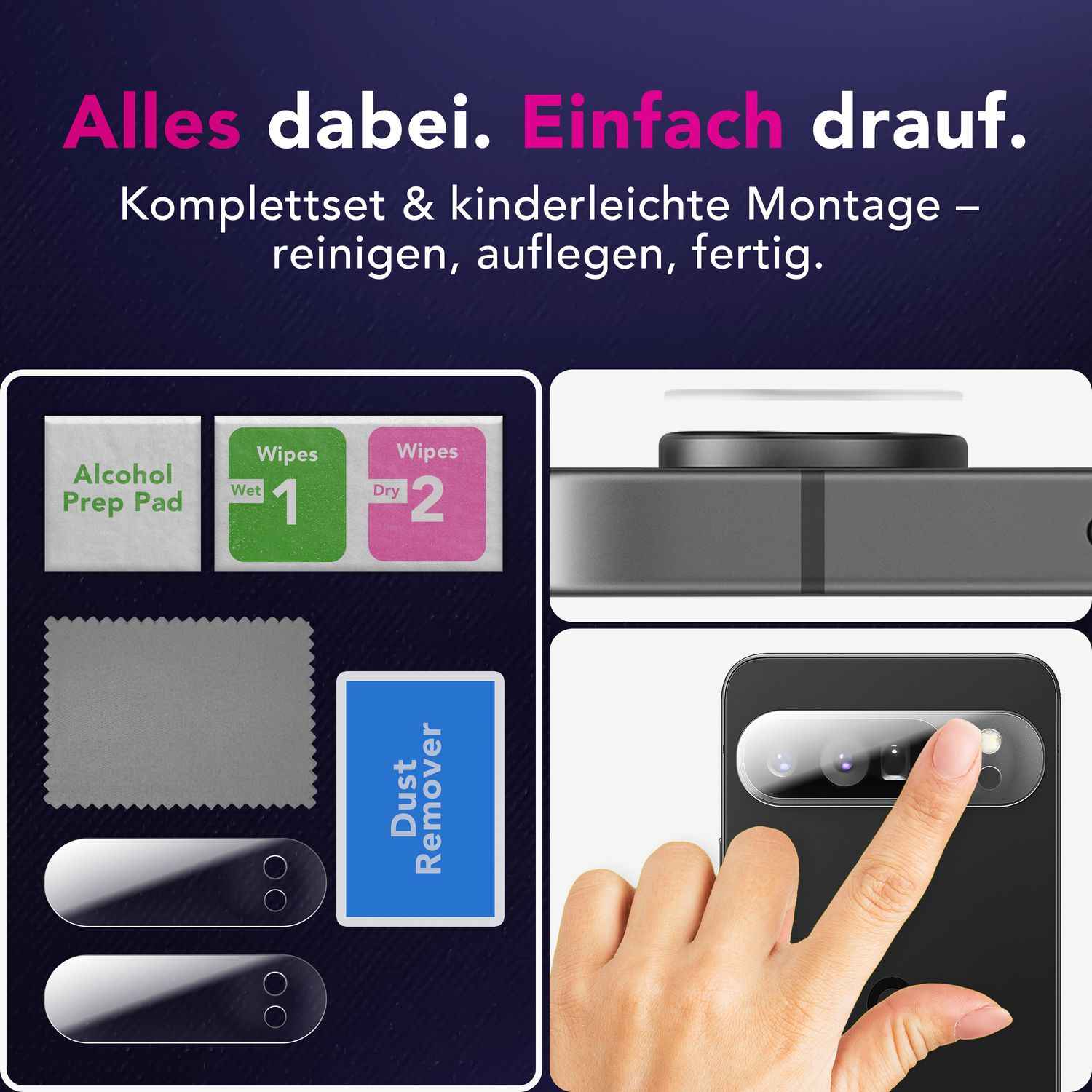 NALIA Focus.X2 MAX Kameraschutz für Google Pixel 9 Pro XL – 2x Kamera Schutzglas, Transparent & Kratzfest, Vollständige Rückkamera Abdeckung, Hüllen-freundlich, 9H Hartglas