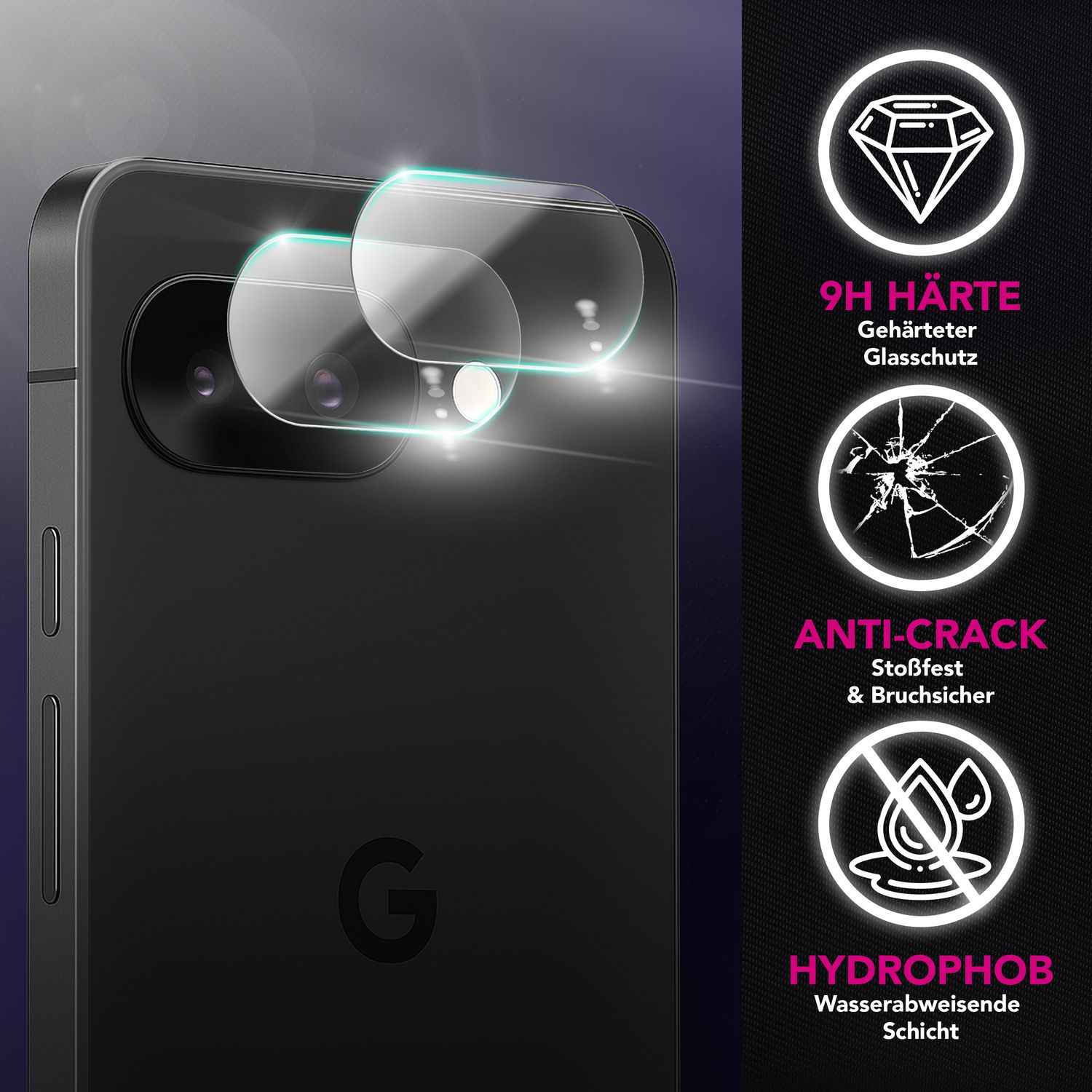 NALIA Focus.X2 MAX Kameraschutz für Google Pixel 9a – 2x Kamera Schutzglas, Ultra-Klare Abdeckung mit 9H Härte, Hüllen-freundlich, Anti-Fingerabdruck, Kratzfestes Kameraglas