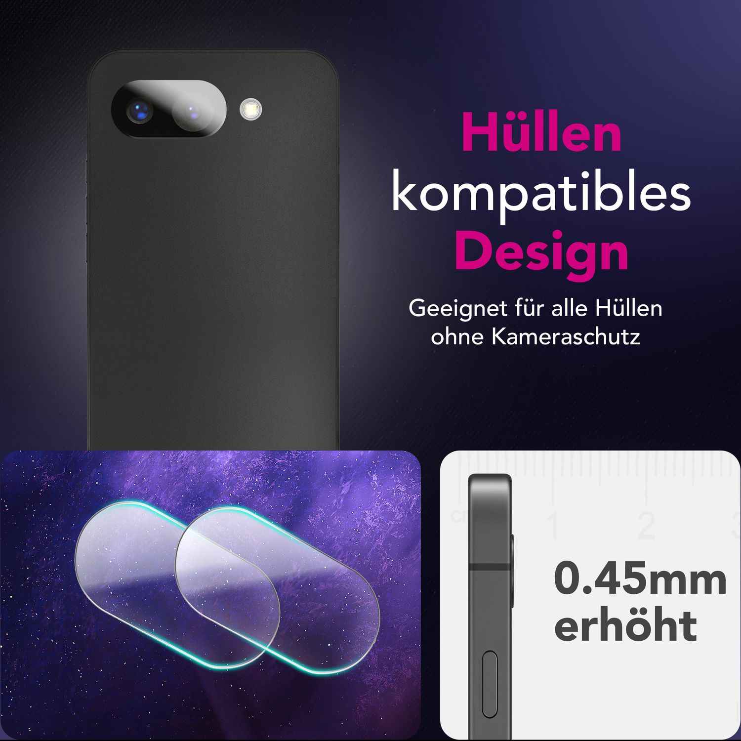 NALIA Focus.X2 MAX Kameraschutz für Google Pixel 9a – 2x Kamera Schutzglas, Ultra-Klare Abdeckung mit 9H Härte, Hüllen-freundlich, Anti-Fingerabdruck, Kratzfestes Kameraglas
