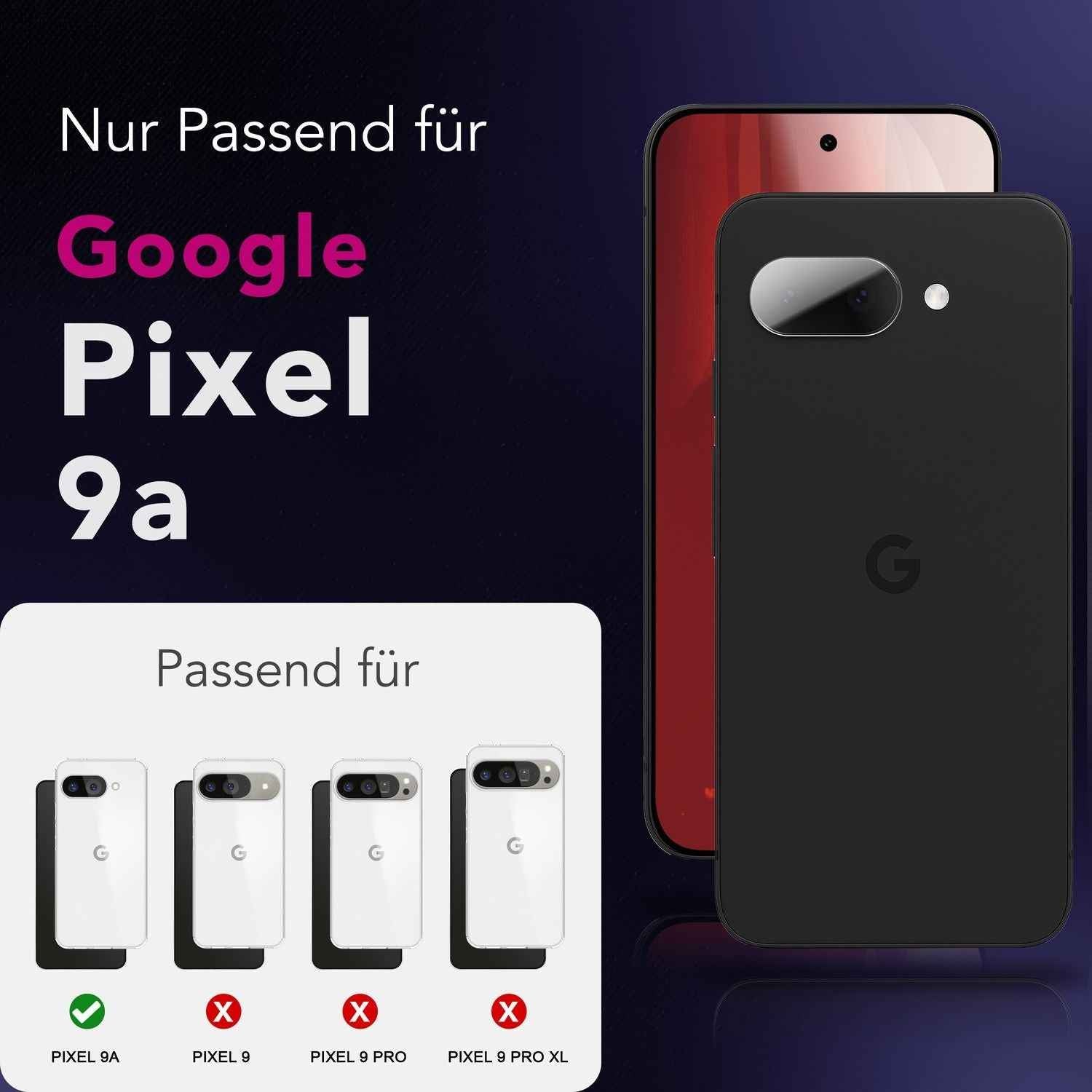 NALIA Focus.X2 MAX Kameraschutz für Google Pixel 9a – 2x Kamera Schutzglas, Ultra-Klare Abdeckung mit 9H Härte, Hüllen-freundlich, Anti-Fingerabdruck, Kratzfestes Kameraglas