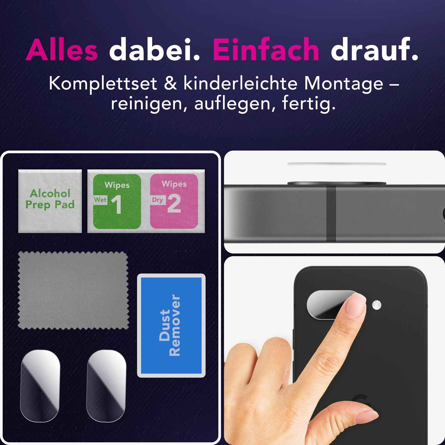 NALIA Focus.X2 MAX Kameraschutz für Google Pixel 9a – 2x Kamera Schutzglas, Ultra-Klare Abdeckung mit 9H Härte, Hüllen-freundlich, Anti-Fingerabdruck, Kratzfestes Kameraglas