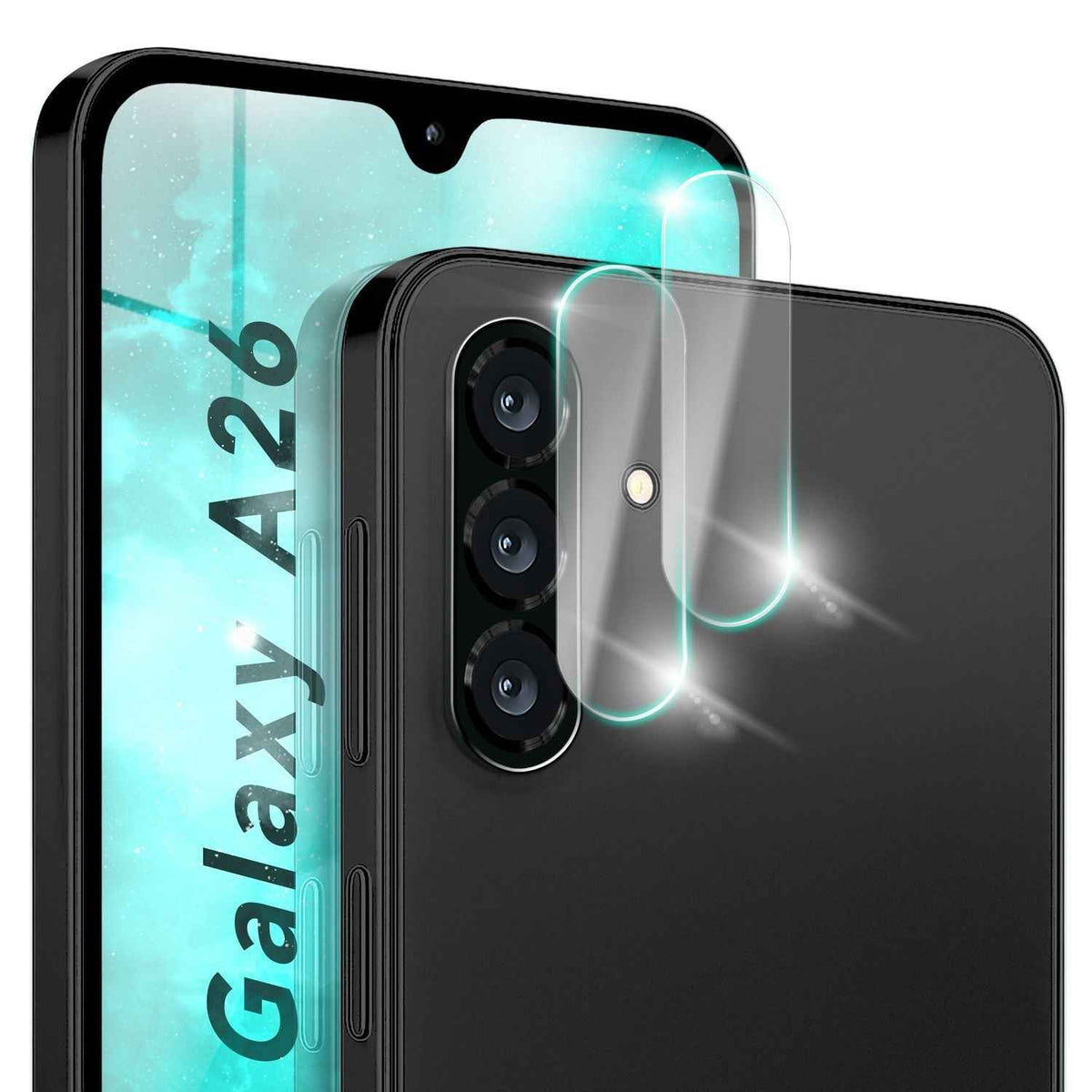 NALIA Focus.X2 MAX Kameraschutz für Samsung Galaxy A26 – 2x Kamera Schutzglas mit 9H Härte, Ultra-Klare Abdeckung für Rückkamera, Hüllenfreundlich, Anti-Fingerabdruck, Kratzfest
