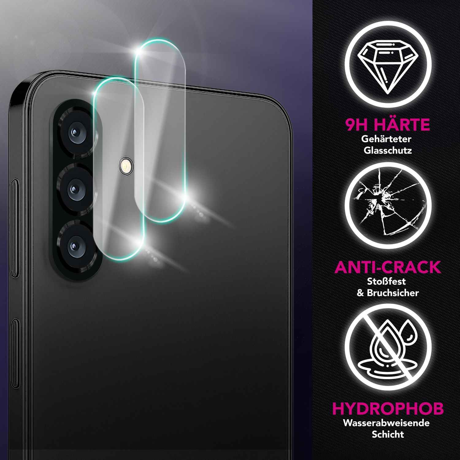 NALIA Focus.X2 MAX Kameraschutz für Samsung Galaxy A26 – 2x Kamera Schutzglas mit 9H Härte, Ultra-Klare Abdeckung für Rückkamera, Hüllenfreundlich, Anti-Fingerabdruck, Kratzfest