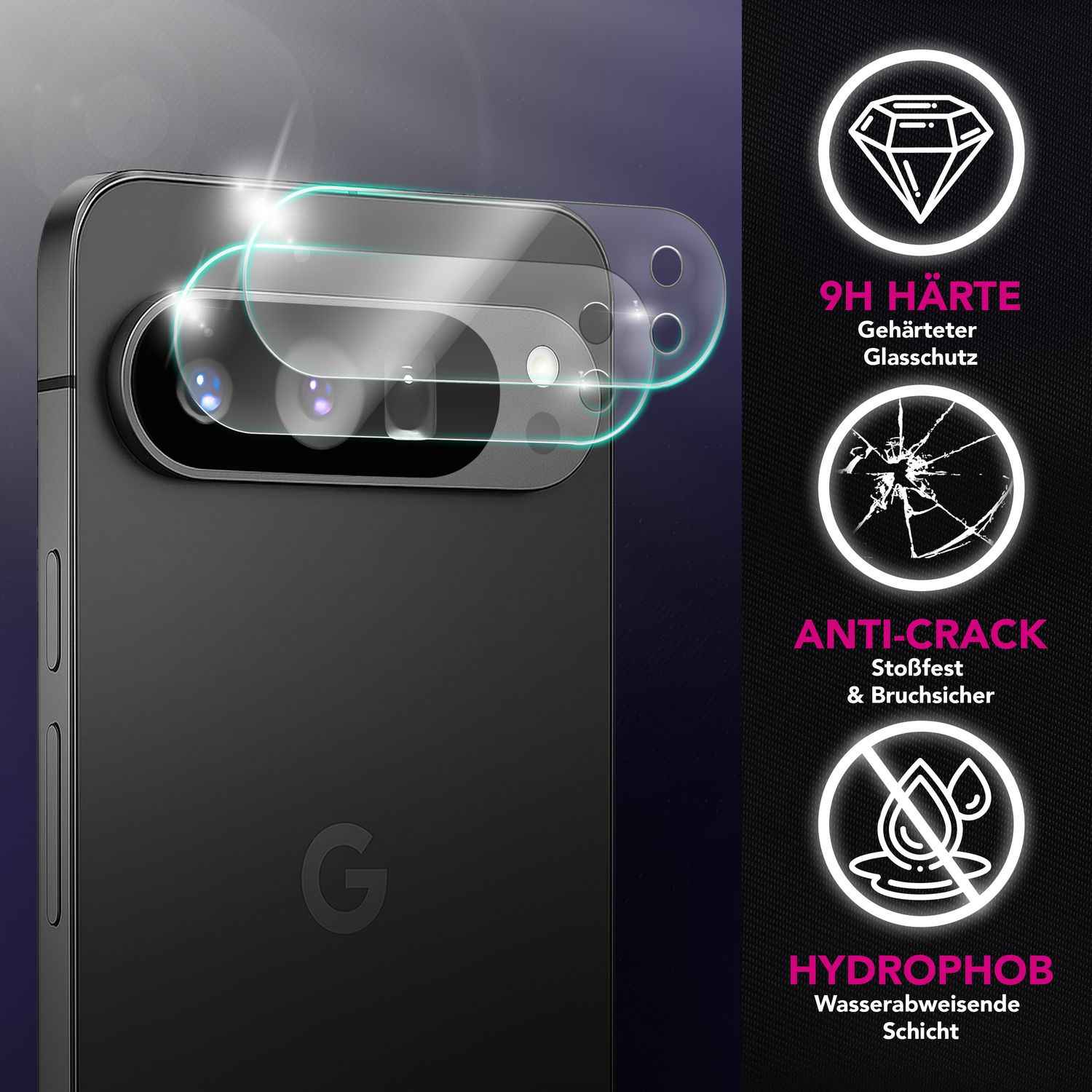 NALIA Focus.X2 MAX Kameraschutz für Google Pixel 9 Pro – 2x Kamera Schutzglas für Rückkamera, Kratzfeste Abdeckung mit 9H Härte, Ultra-Klar, Hüllenfreundlich, Anti-Schlieren