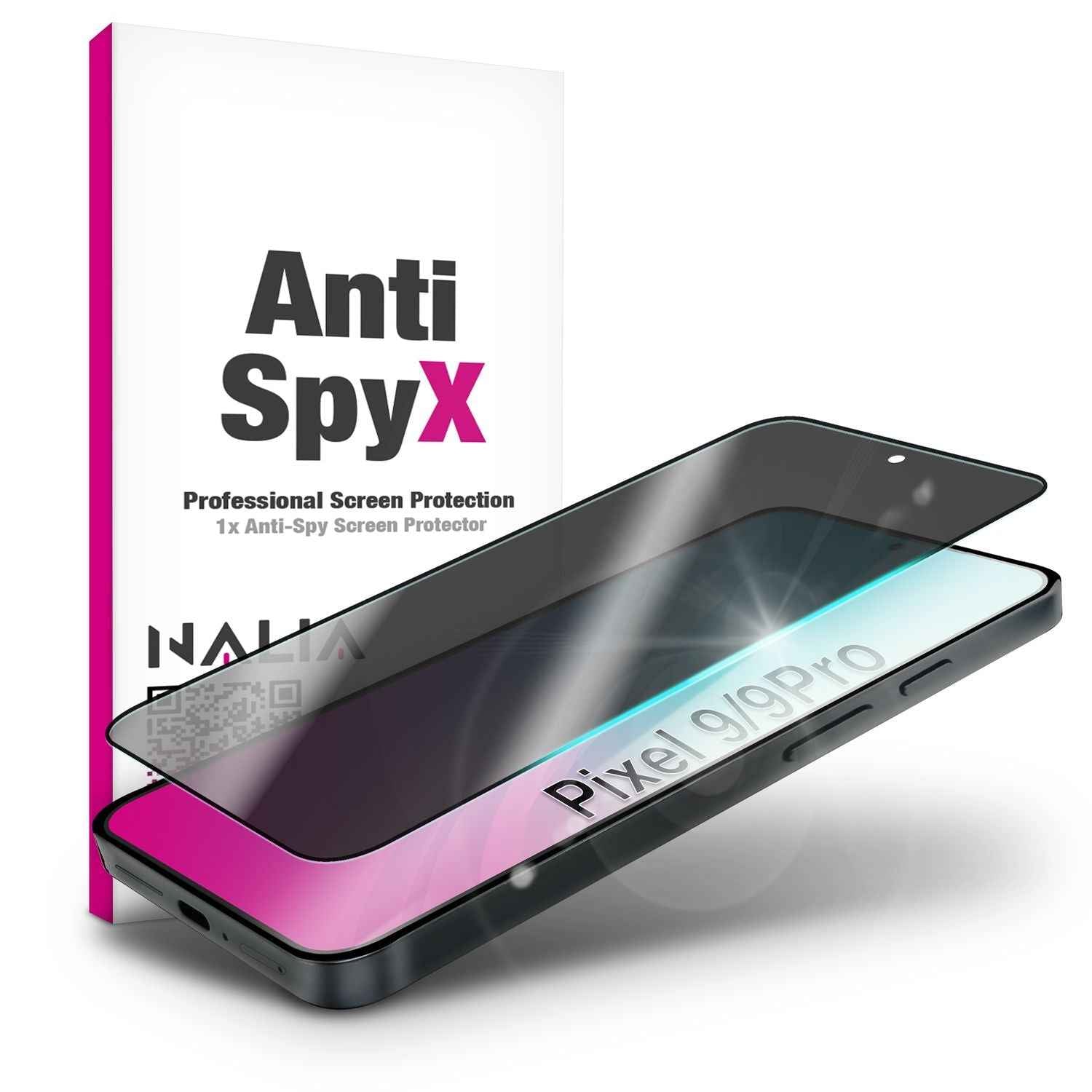 NALIA AntiSpyX für Google Pixel 9 / Pixel 9 Pro Glas, Gehärtete Privacy Sichtschutzfolie [9H], Display Blickschutz, Anti-Kratzer Schutzglas, Touch-kompatibel, Anti-Fingerprint