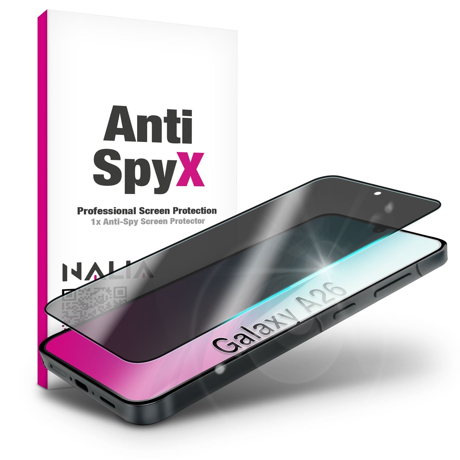 NALIA AntiSpyX für Samsung Galaxy A26, gehärtetes Privatsphäre Schutzglas, 9H, Anti-Kratz