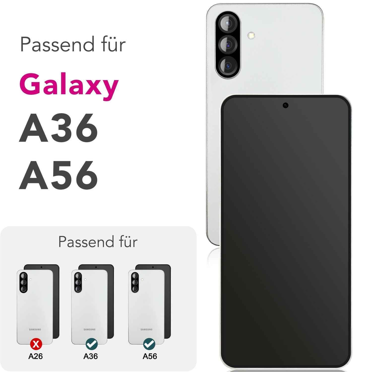 NALIA ArmorGlassX für Samsung Galaxy A36 / A56 Glas, Set 2x Schutzglas [9H], Transparentes Hartglas mit schwarzem Rahmen, Touchfreundlich, Anti-Fingerprint, Kratzresistent
