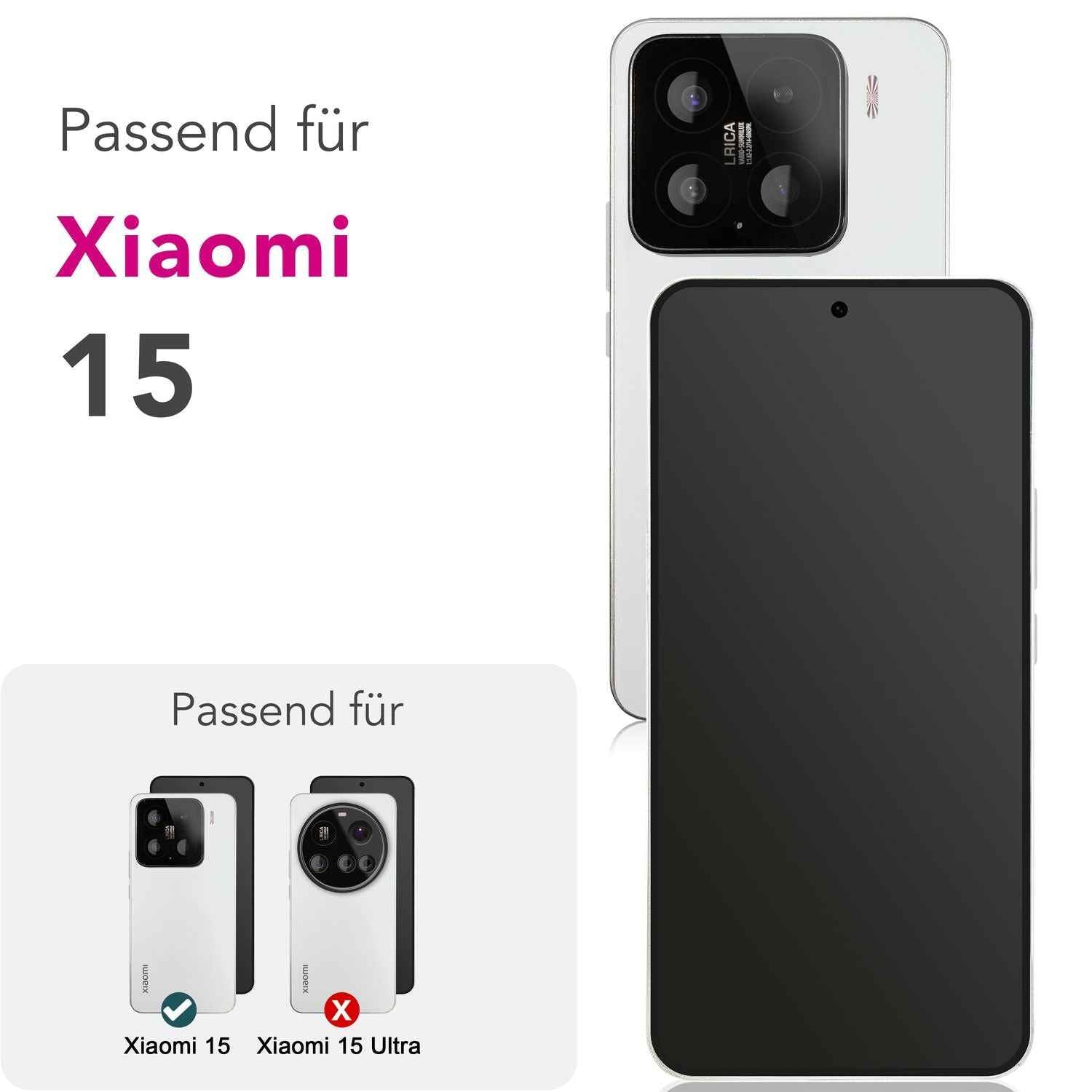 NALIA ArmorGlassX für Xiaomi 15 Glas, Set 2x Schutzglas [9H], Kristallklar mit schwarzem Rahmen, Touchgenau, Anti-Fingerprint, Kratzbeständig, Blasenfrei, Oleophober Displayschutz
