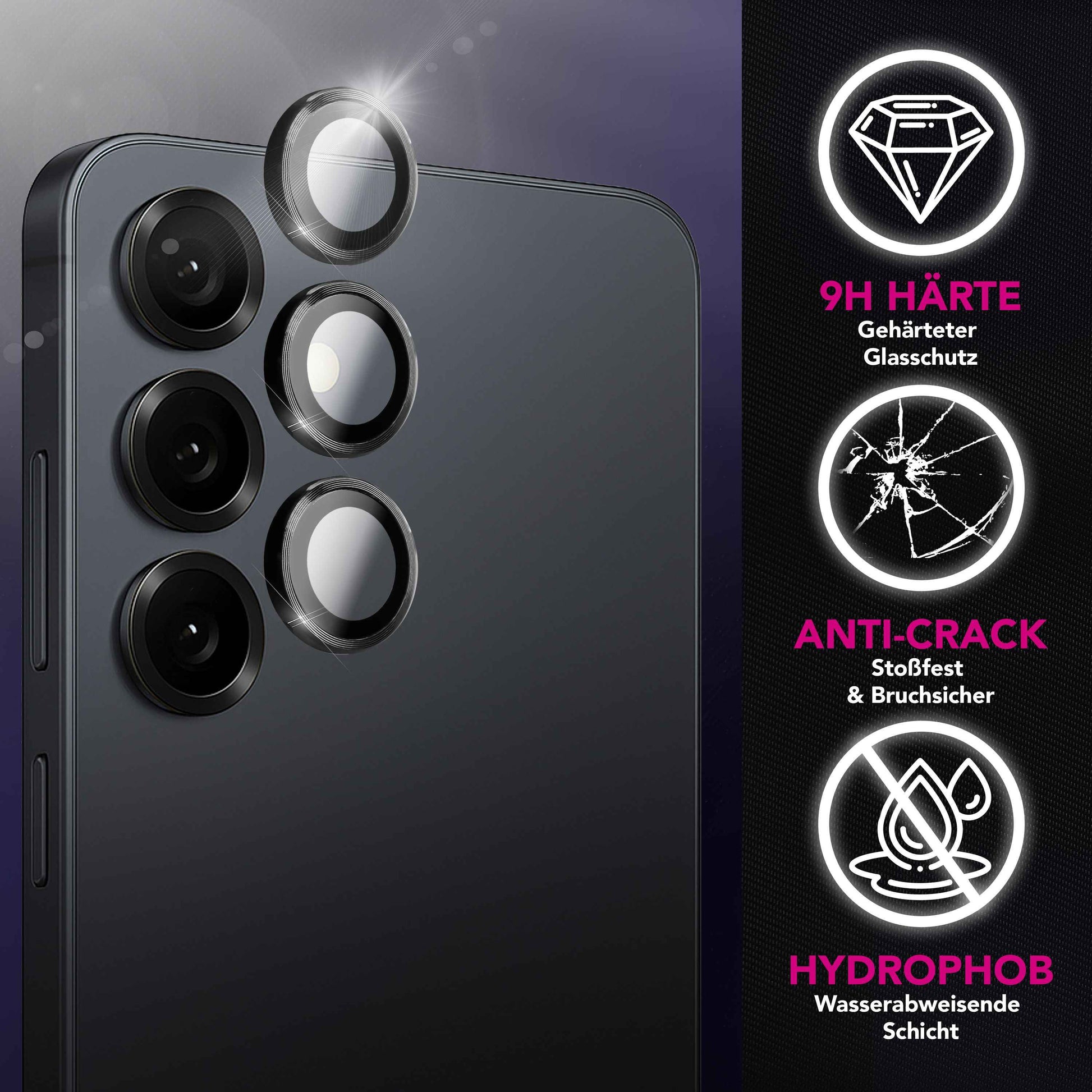 NALIA Kamera Glas Focus.Pro CLX für Samsung Galaxy S25 FE (Glasklare Aufnahmen) - Kameraschutz, 9H Linsenglas, Anti-Reflex Ringe, Klar, Selbstklebend, Hüllen-freundlich, 3 Stück