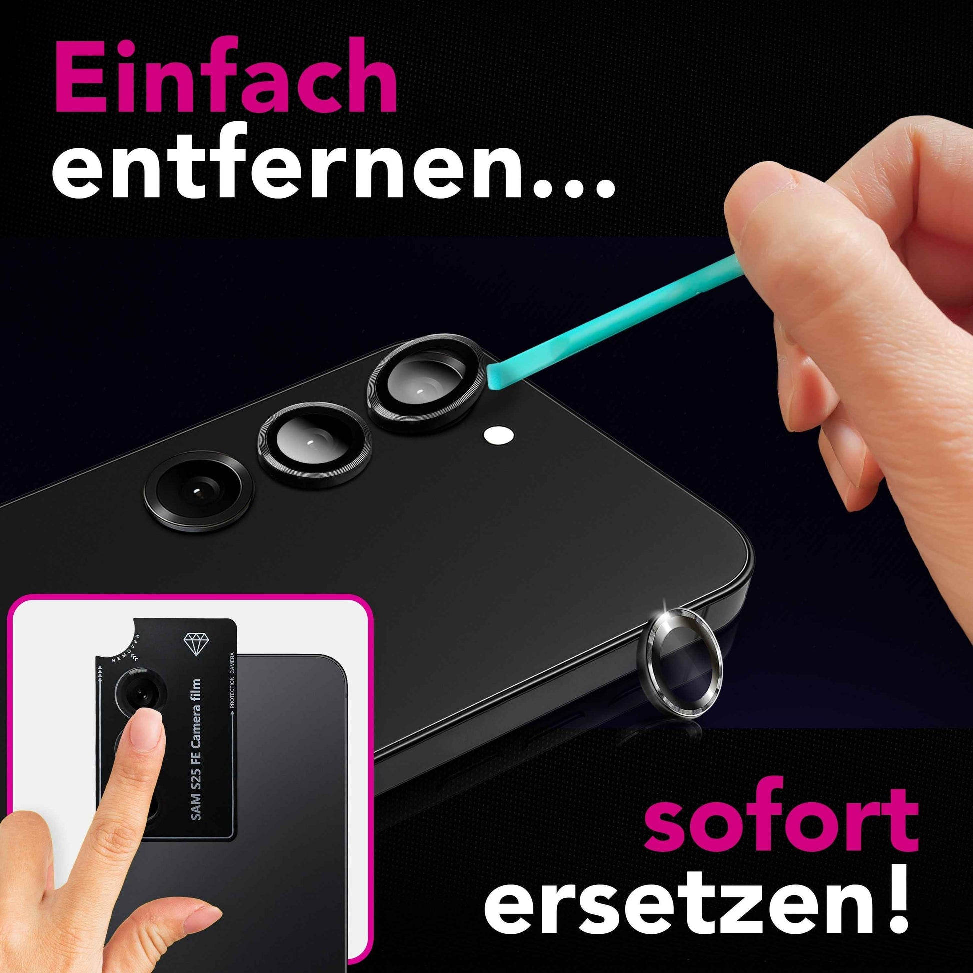 NALIA Kamera Glas Focus.Pro CLX für Samsung Galaxy S25 FE (Glasklare Aufnahmen) - Kameraschutz, 9H Linsenglas, Anti-Reflex Ringe, Klar, Selbstklebend, Hüllen-freundlich, 3 Stück