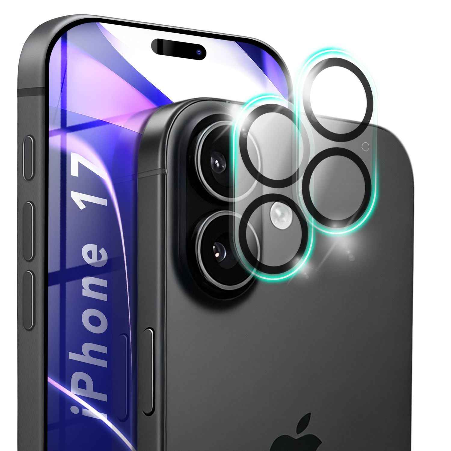 NALIA Kameraglas Focus.X2 MAX für Apple iPhone 17 (Klarer Kameraschutz) – 2er Set, 9H Schutzglas mit Anti-Reflex Ringen, Selbstklebend, Kompletter Linsen-Schutz, Hüllen geeignet