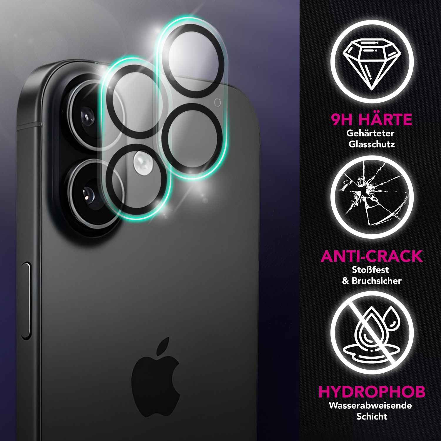 NALIA Kameraglas Focus.X2 MAX für Apple iPhone 17 (Klarer Kameraschutz) – 2er Set, 9H Schutzglas mit Anti-Reflex Ringen, Selbstklebend, Kompletter Linsen-Schutz, Hüllen geeignet