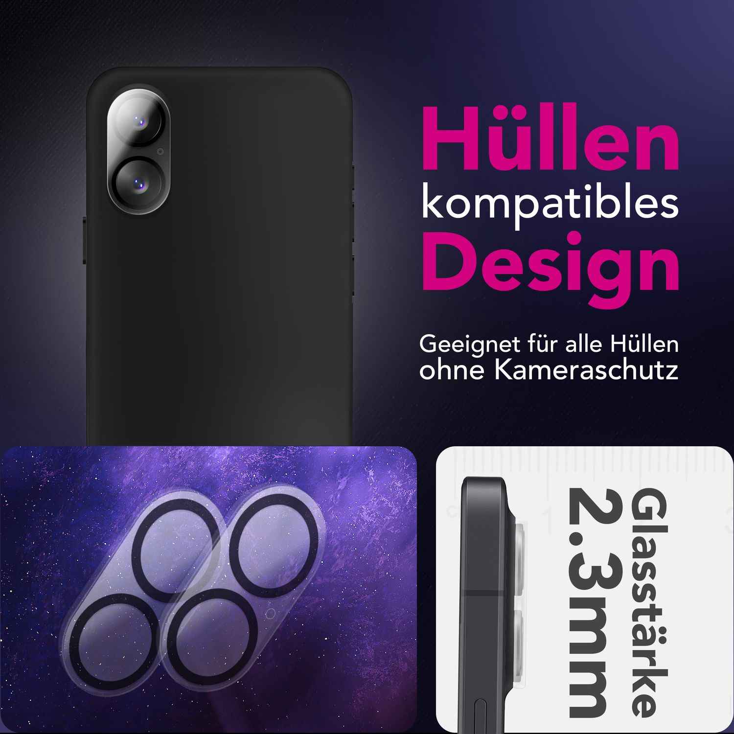 NALIA Kameraglas Focus.X2 MAX für Apple iPhone 17 (Klarer Kameraschutz) – 2er Set, 9H Schutzglas mit Anti-Reflex Ringen, Selbstklebend, Kompletter Linsen-Schutz, Hüllen geeignet