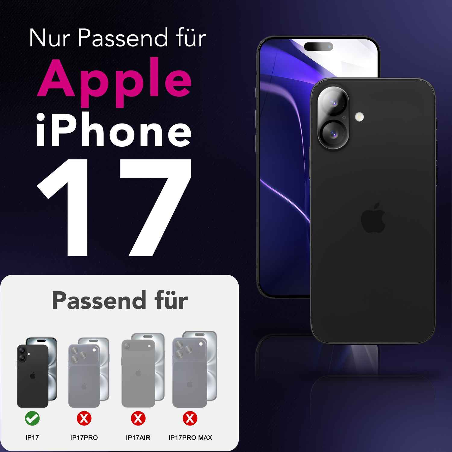 NALIA Kameraglas Focus.X2 MAX für Apple iPhone 17 (Klarer Kameraschutz) – 2er Set, 9H Schutzglas mit Anti-Reflex Ringen, Selbstklebend, Kompletter Linsen-Schutz, Hüllen geeignet