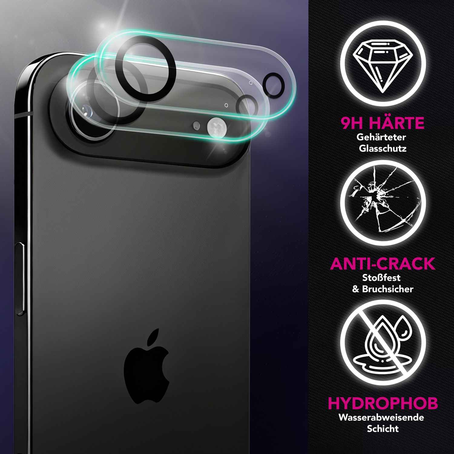 NALIA Kameraglas Focus.X2 MAX für Apple iPhone 17 Air (Klarer Kameraschutz) – 2er Set, 9H Schutzglas mit Schwarzring-Technologie, Volle Objektiv-Abdeckung, Fotoecht, für Hüllen
