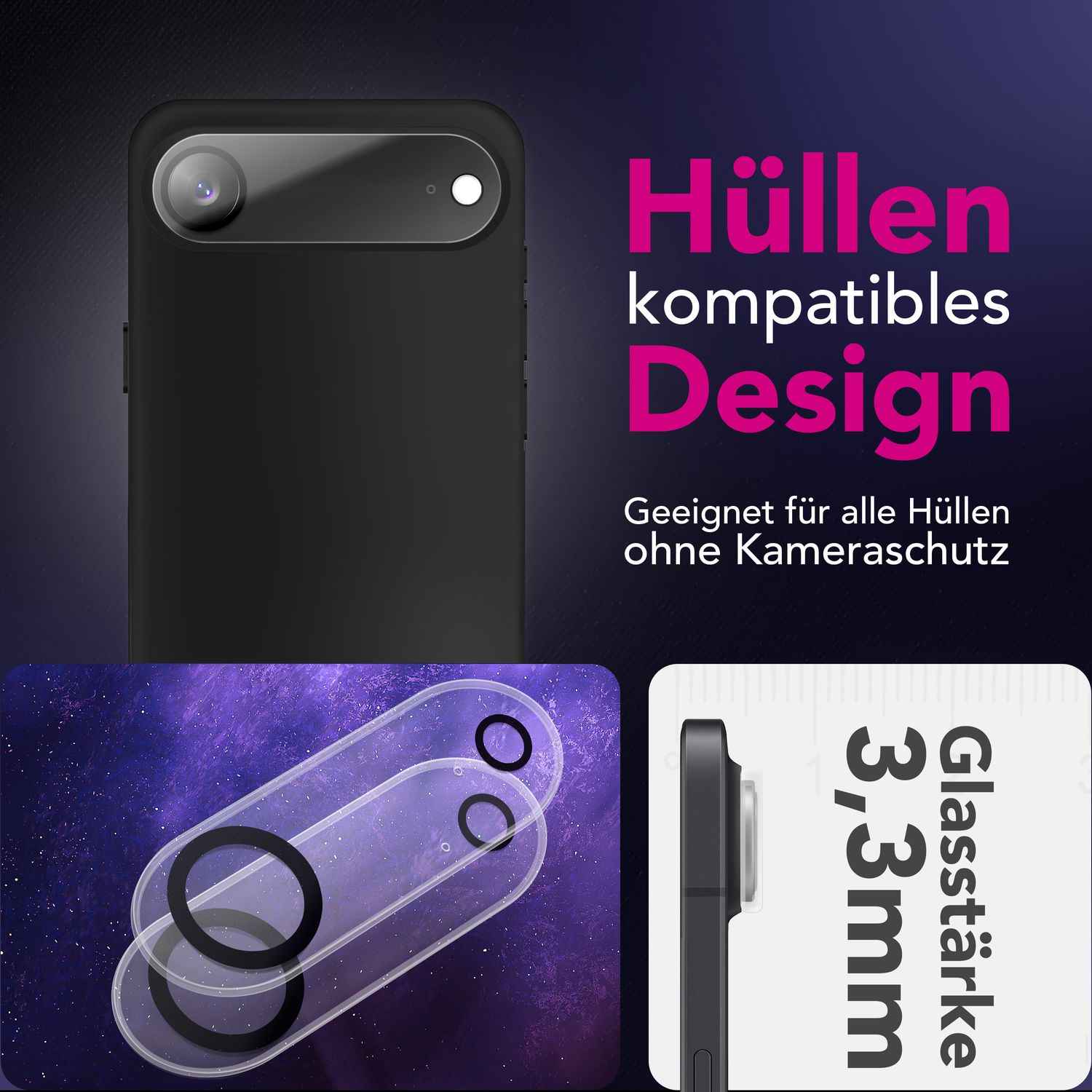 NALIA Kameraglas Focus.X2 MAX für Apple iPhone 17 Air (Klarer Kameraschutz) – 2er Set, 9H Schutzglas mit Schwarzring-Technologie, Volle Objektiv-Abdeckung, Fotoecht, für Hüllen