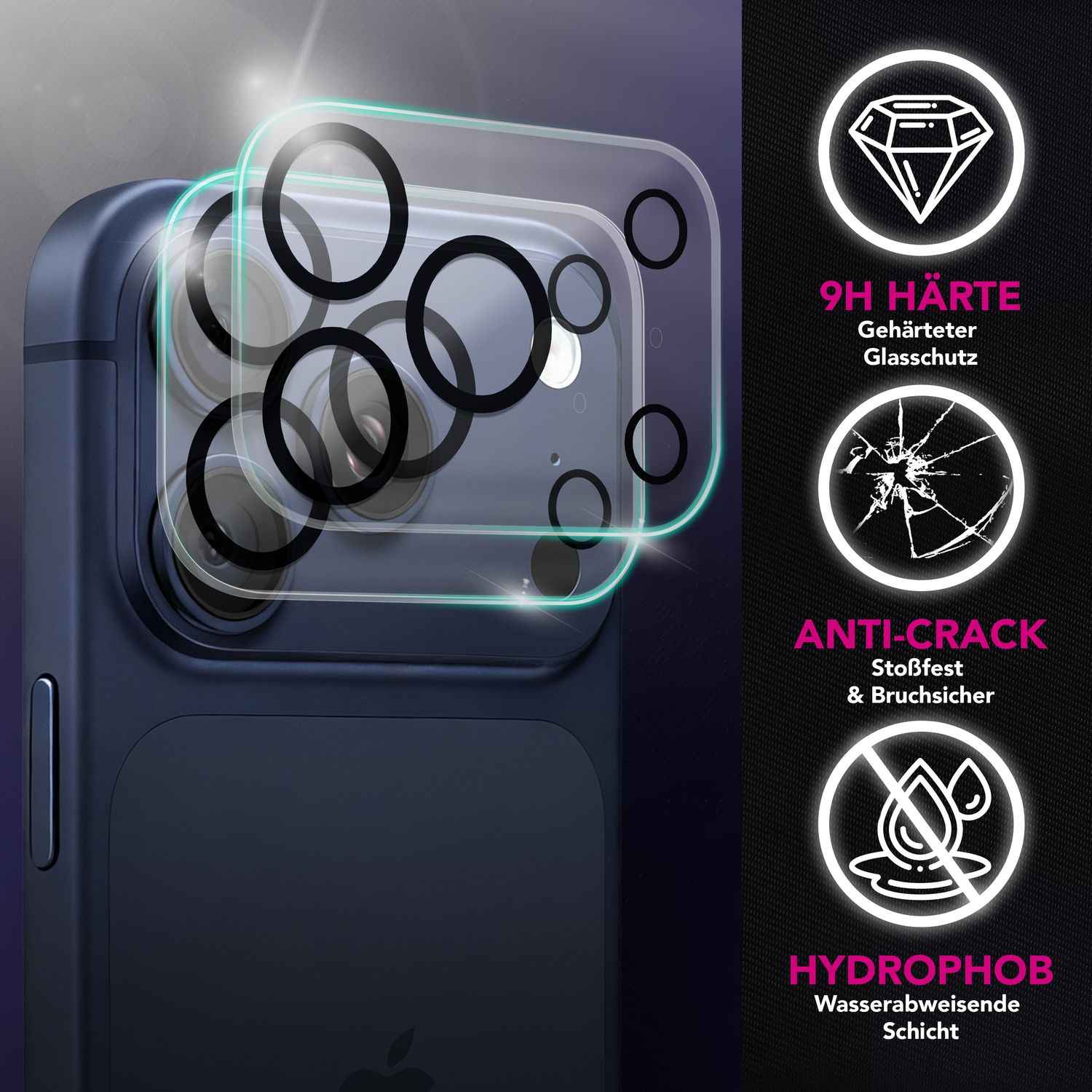 NALIA Kameraglas Focus.X2 MAX für Apple iPhone 17 Pro Max (Klarer Kameraschutz) – 2er Set, 9H Schutzglas mit Anti-Reflex Technologie, Vollständiger Linsenschutz, Case-friendly