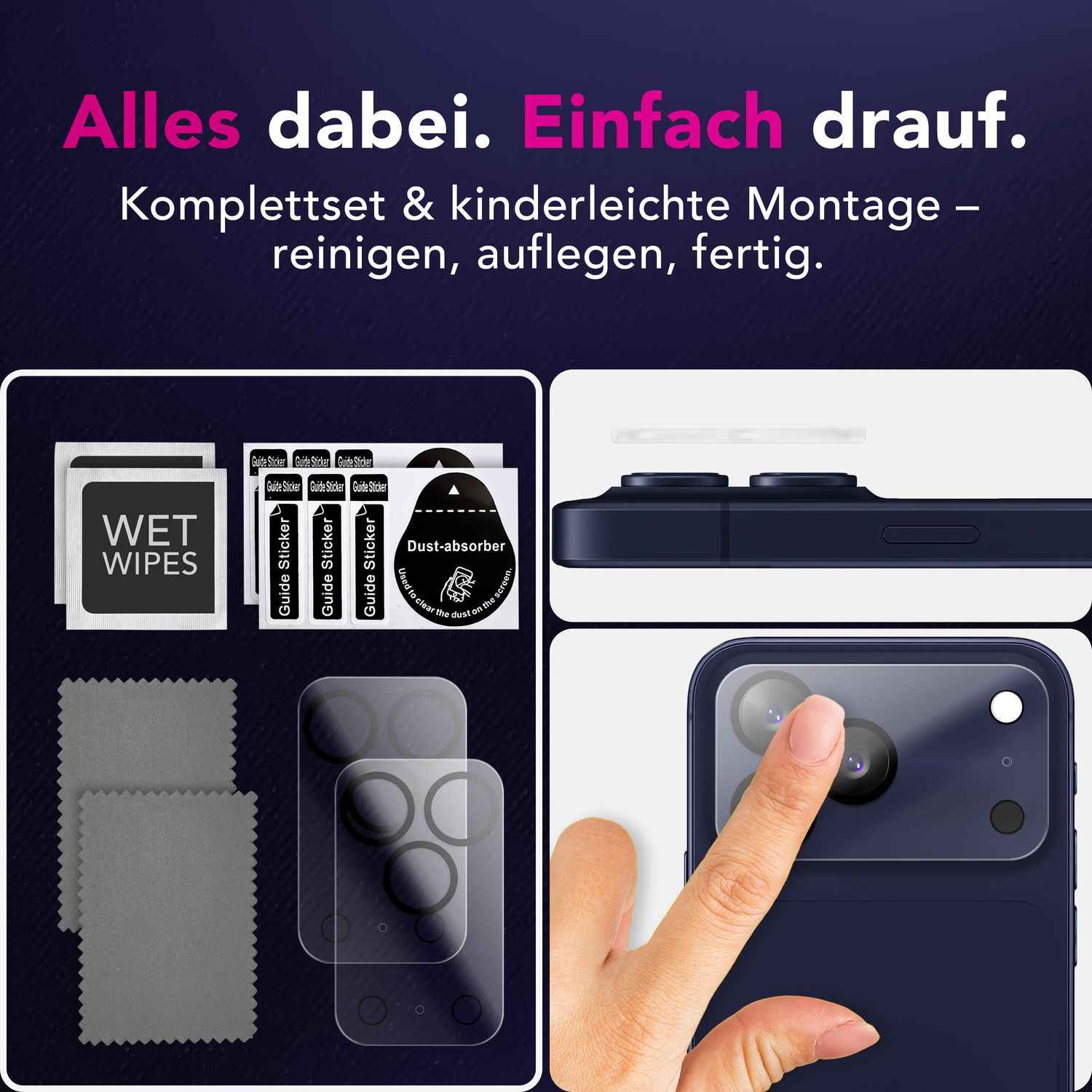 NALIA Kameraglas Focus.X2 MAX für Apple iPhone 17 Pro Max (Klarer Kameraschutz) – 2er Set, 9H Schutzglas mit Anti-Reflex Technologie, Vollständiger Linsenschutz, Case-friendly