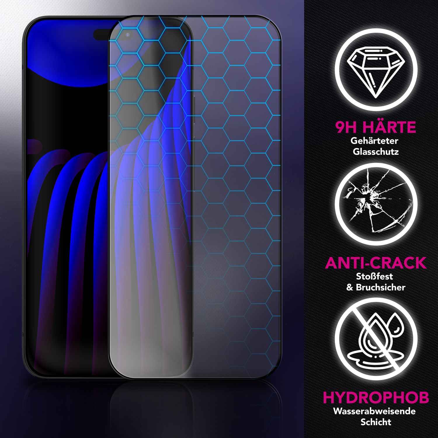 NALIA Display Glas ArmorGlassX für Apple iPhone 17 (super klarer Displayschutz) - 2x Schutzglas 9H Härte, Anti-Fingerprint, Kratzfest, Hüllen-freundlich, Oleophob, schwarzer Rahmen