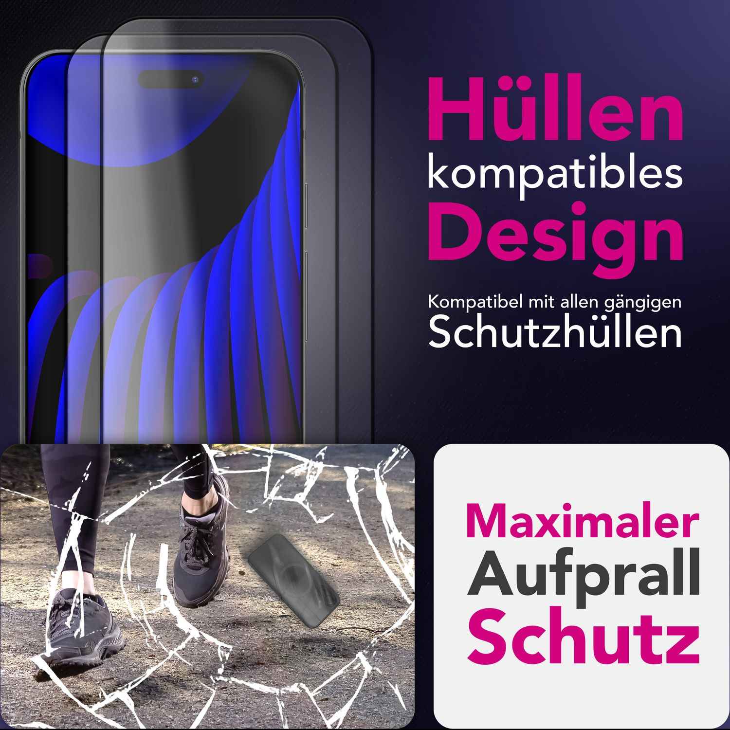 NALIA Display Glas ArmorGlassX für Apple iPhone 17 (super klarer Displayschutz) - 2x Schutzglas 9H Härte, Anti-Fingerprint, Kratzfest, Hüllen-freundlich, Oleophob, schwarzer Rahmen