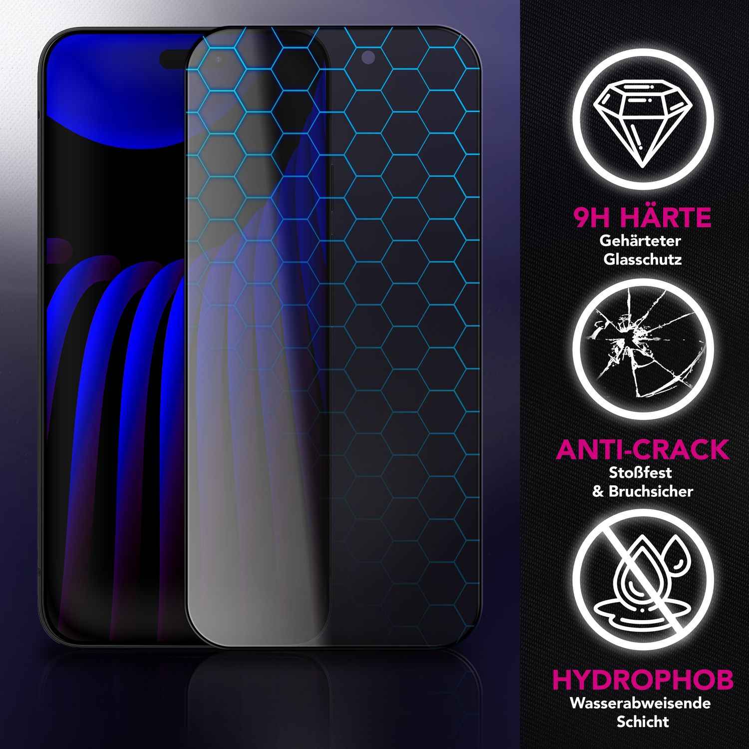 NALIA Privacy Schutzglas AntiSpyX für Apple iPhone 17 (Diskreter Blickschutz) - Display Glas 9H Härte, Anti-Spy Sichtschutz, Kratz-Resistent, Screen Protector, Hüllen-freundlich