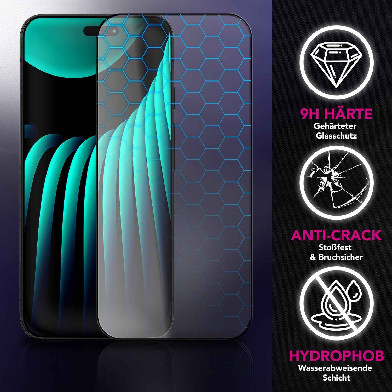 NALIA Display Glas ArmorGlassX für Apple iPhone 17 Air (super klarer Displayschutz) - 2x Schutzglas 9H Härte, Kratzfest, Case-friendly, Touch-sensitiv, Oleophob, schwarzer Rahmen