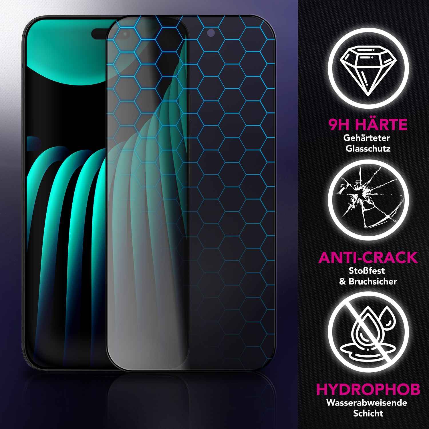 NALIA Privacy Schutzglas AntiSpyX für Apple iPhone 17 Air (Diskreter Blickschutz) - Display Glas mit 9H Härte, Anti-Spy Technologie, Kratzfest, Oleophob, Blasenfrei, für Hüllen