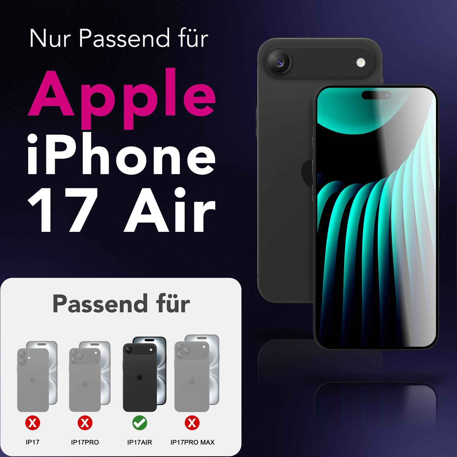 NALIA Privacy Schutzglas AntiSpyX für Apple iPhone 17 Air (Diskreter Blickschutz) - Display Glas mit 9H Härte, Anti-Spy Technologie, Kratzfest, Oleophob, Blasenfrei, für Hüllen