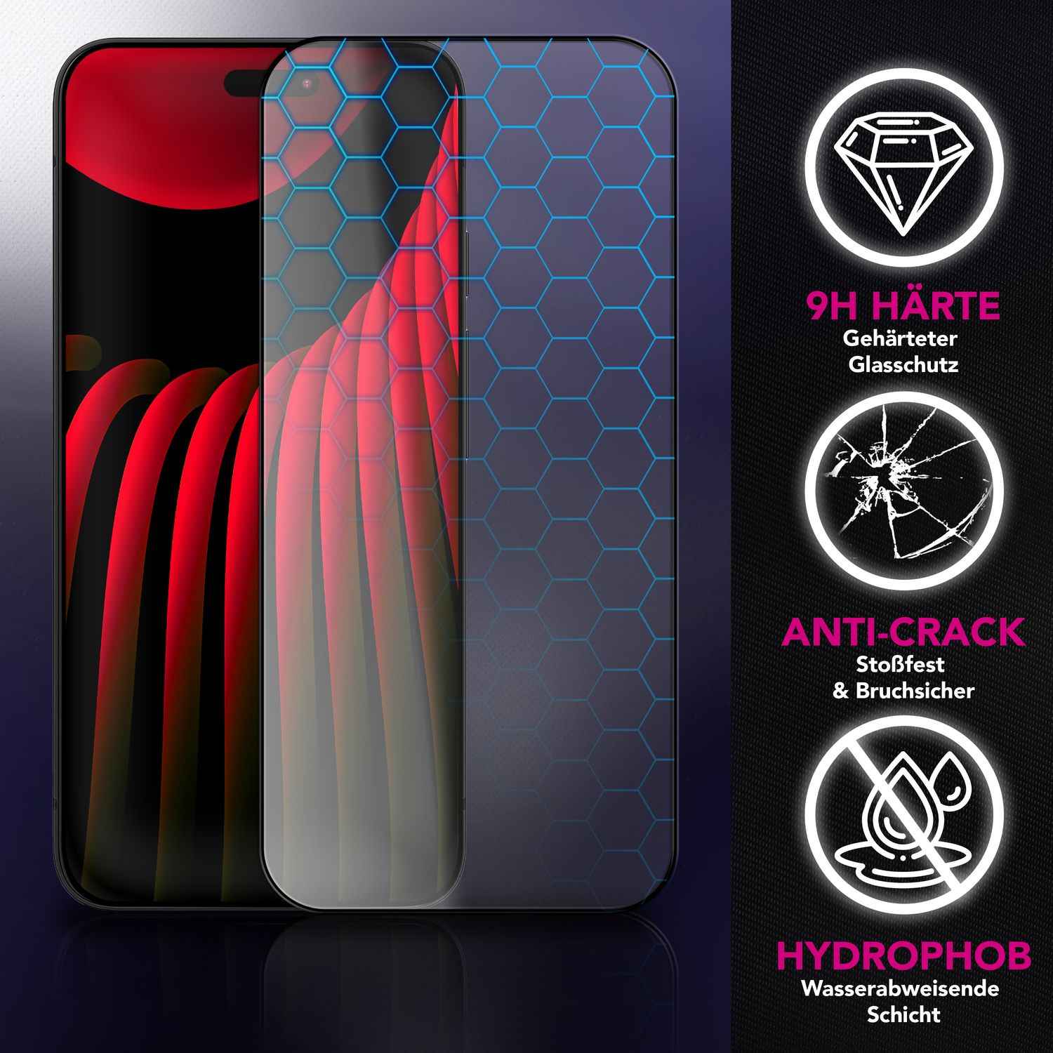 NALIA Display Glas ArmorGlassX für Apple iPhone 17 Pro (super klarer Displayschutz) - 2x Schutzglas 9H Härte, Kratzfest, Oleophob, Anti-Flecken, Case-kompatibel, schwarzer Rahmen