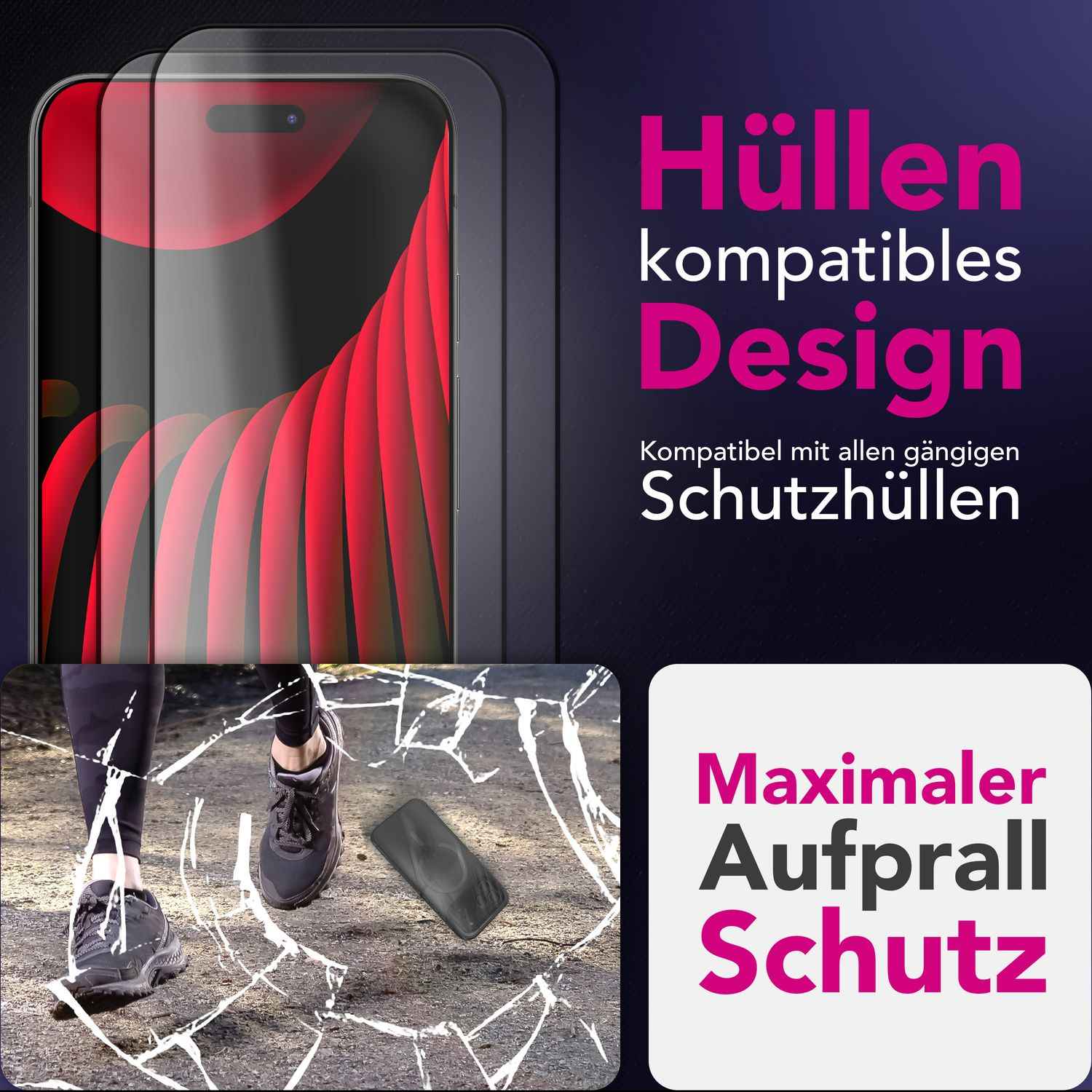 NALIA Display Glas ArmorGlassX für Apple iPhone 17 Pro (super klarer Displayschutz) - 2x Schutzglas 9H Härte, Kratzfest, Oleophob, Anti-Flecken, Case-kompatibel, schwarzer Rahmen