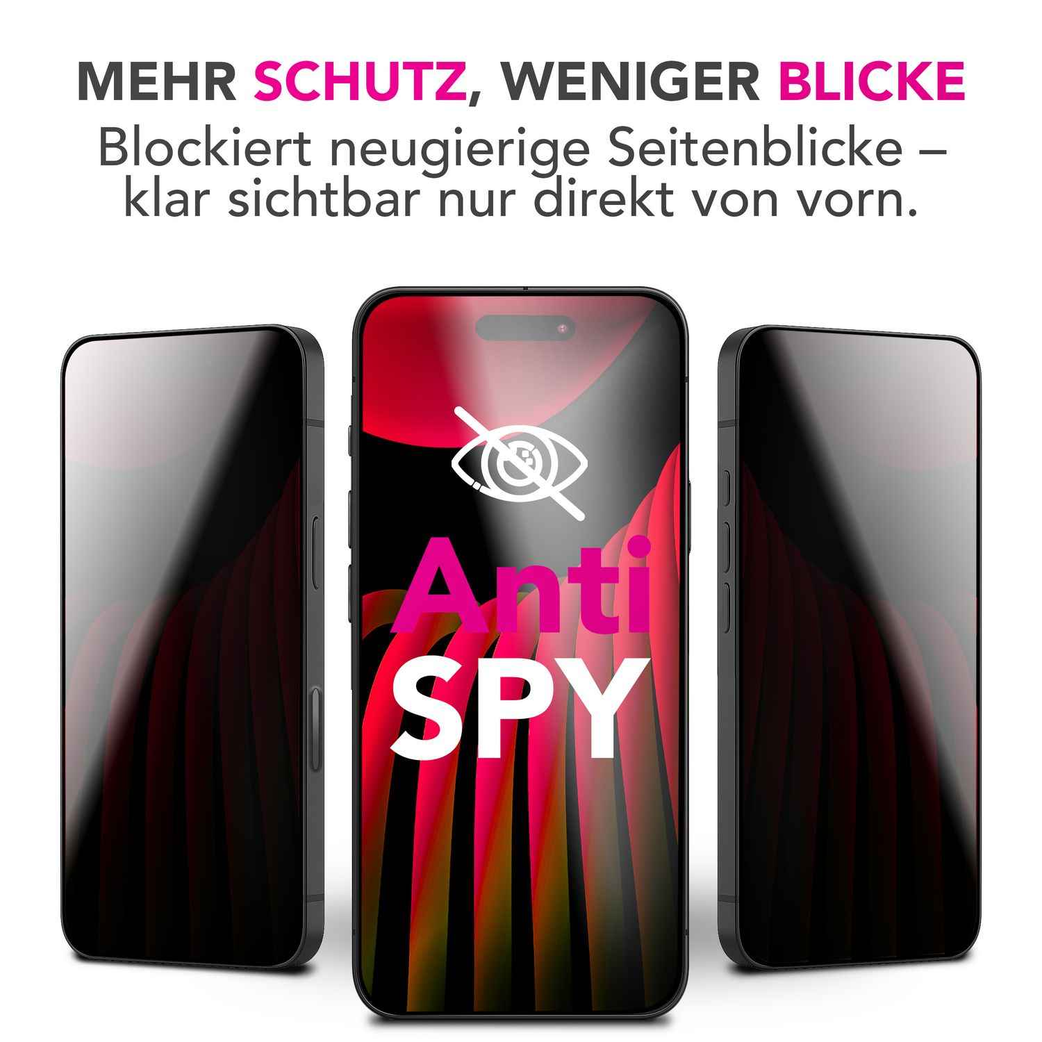 NALIA Privacy Schutzglas AntiSpyX für Apple iPhone 17 Pro (Diskreter Blickschutz) - Display Glas mit 9H Härte, Anti-Spy Sichtschutz, Kratzfest, Blasenfrei, Oleophob, Case-Friendly
