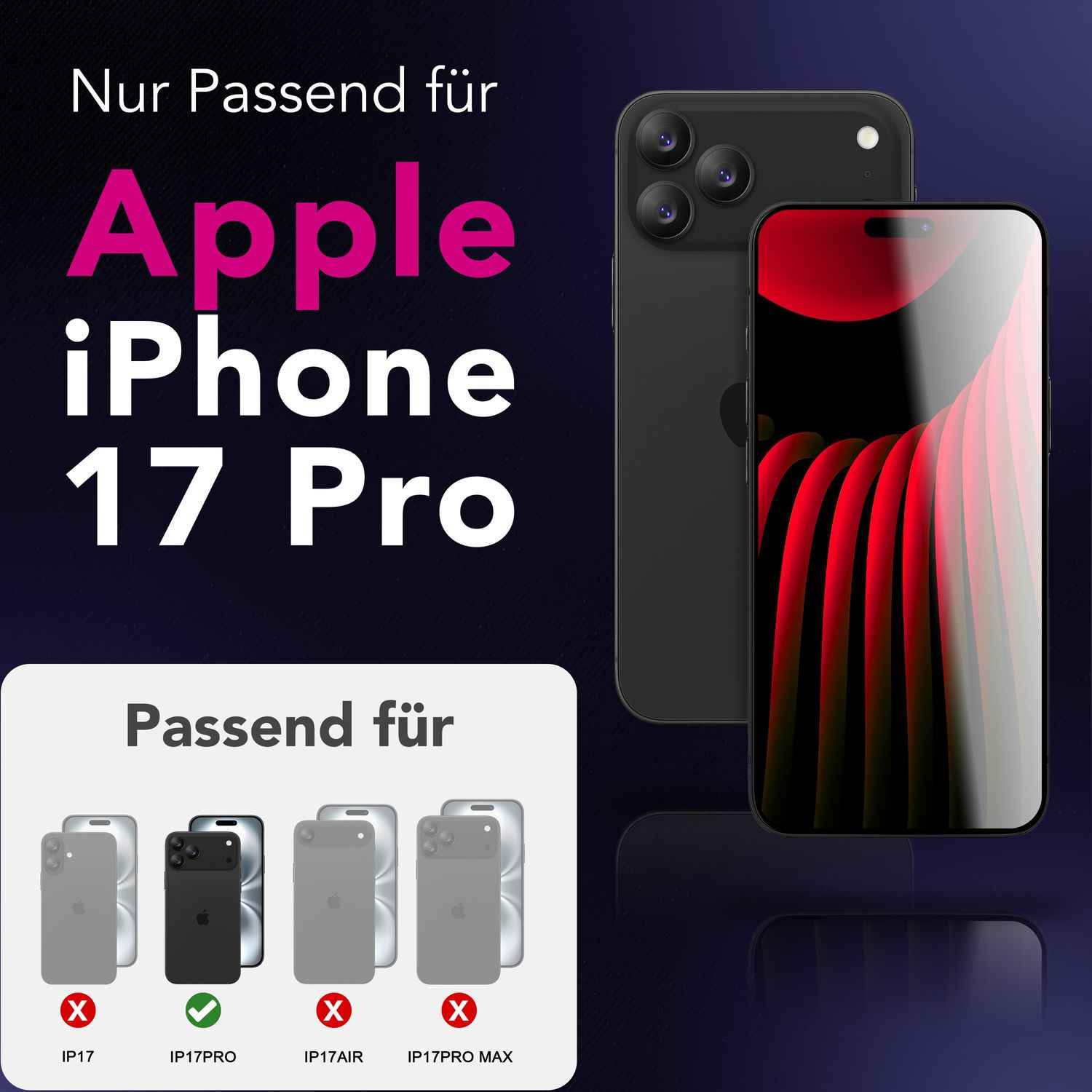 NALIA Privacy Schutzglas AntiSpyX für Apple iPhone 17 Pro (Diskreter Blickschutz) - Display Glas mit 9H Härte, Anti-Spy Sichtschutz, Kratzfest, Blasenfrei, Oleophob, Case-Friendly