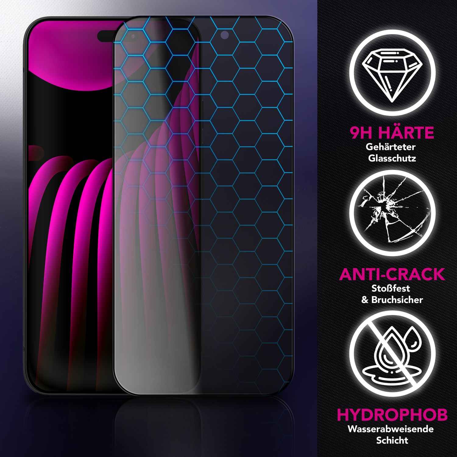 NALIA Privacy Schutzglas AntiSpyX für Apple iPhone 17 Pro Max (Diskreter Blickschutz) - Display Glas 9H Härte, Anti-Spy Sichtschutz, Kratzfest, Touch-sensitiv, Hüllen-freundlich